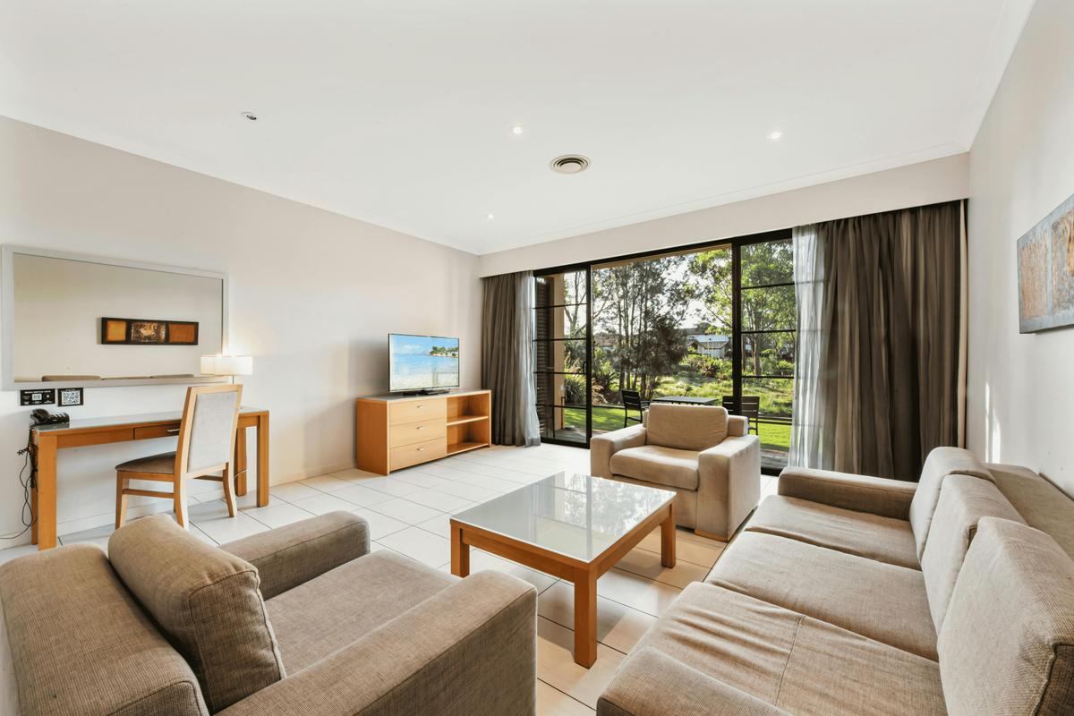 mercure kooindah waters 2 bedroom lounge area with natural light