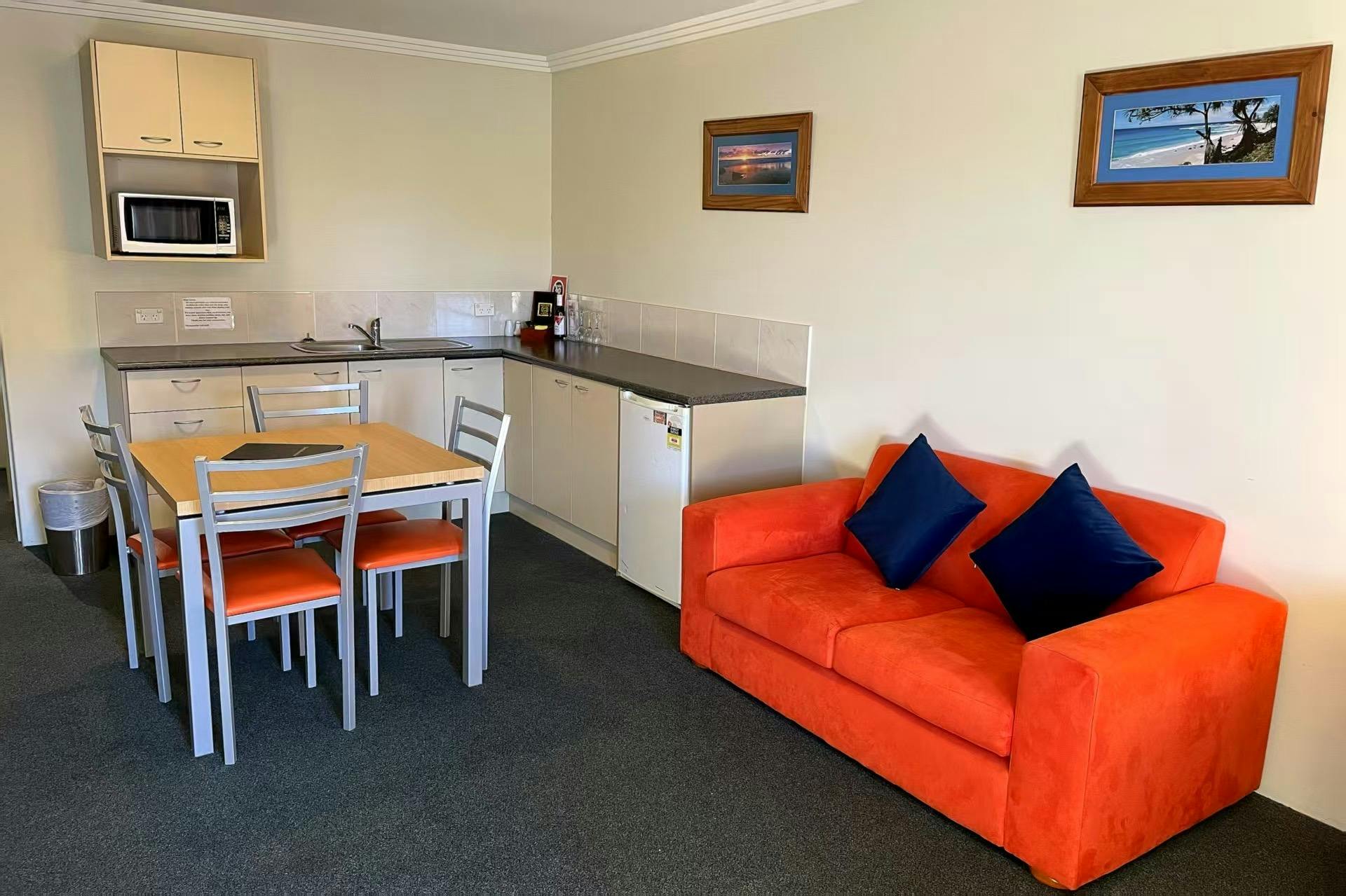 Our Family Room has a kitchenette . The  bathroom and toilet are separated.
