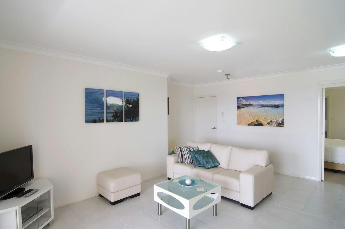 Living area with water views