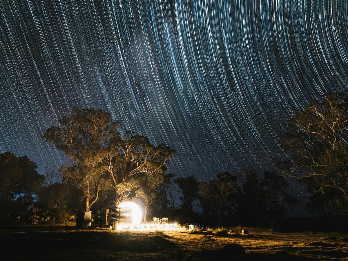 Captain Thunderbolt Bubbletent under a starry sky in the Tenterfield High Country