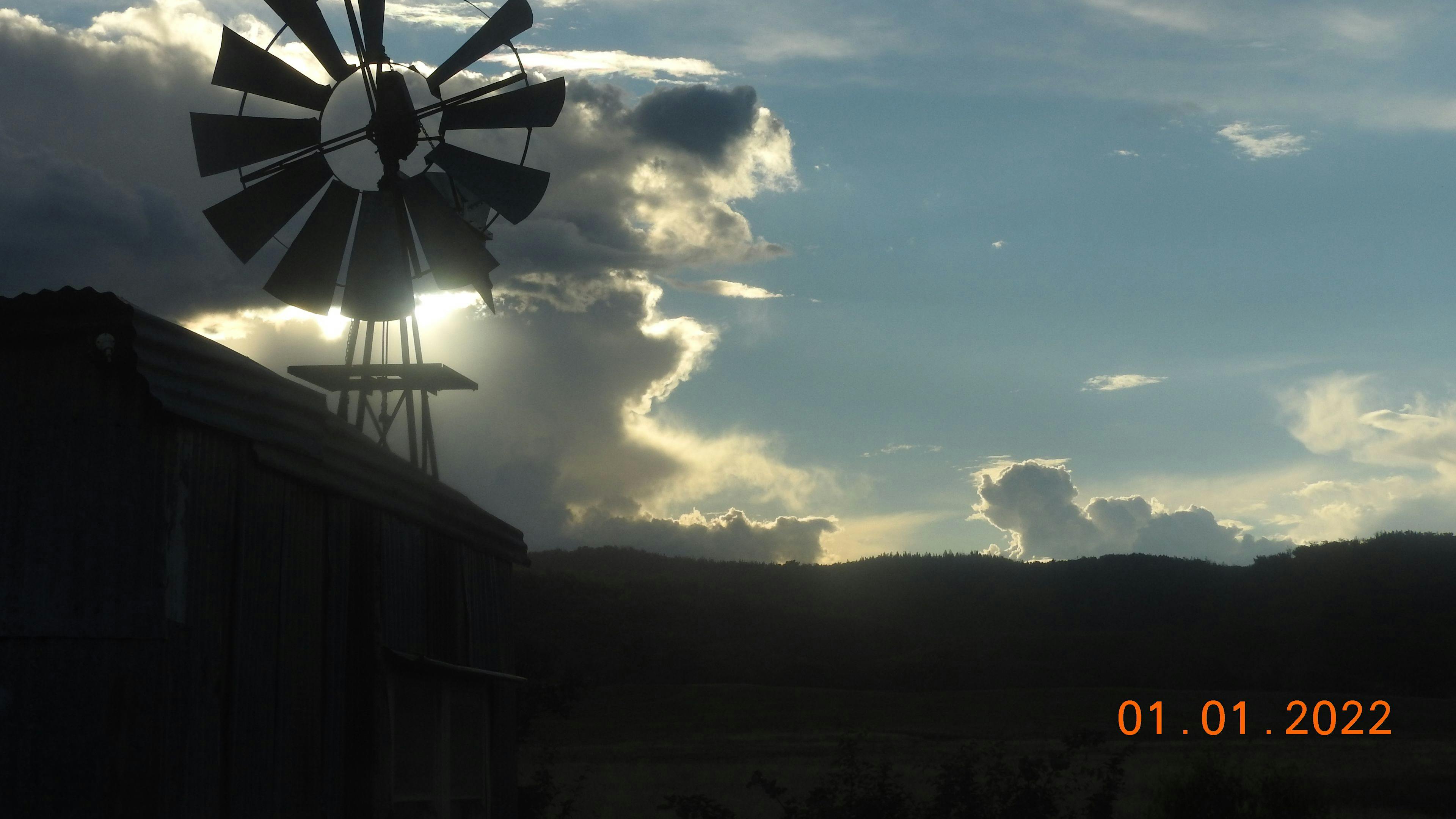 Windmill behind shed