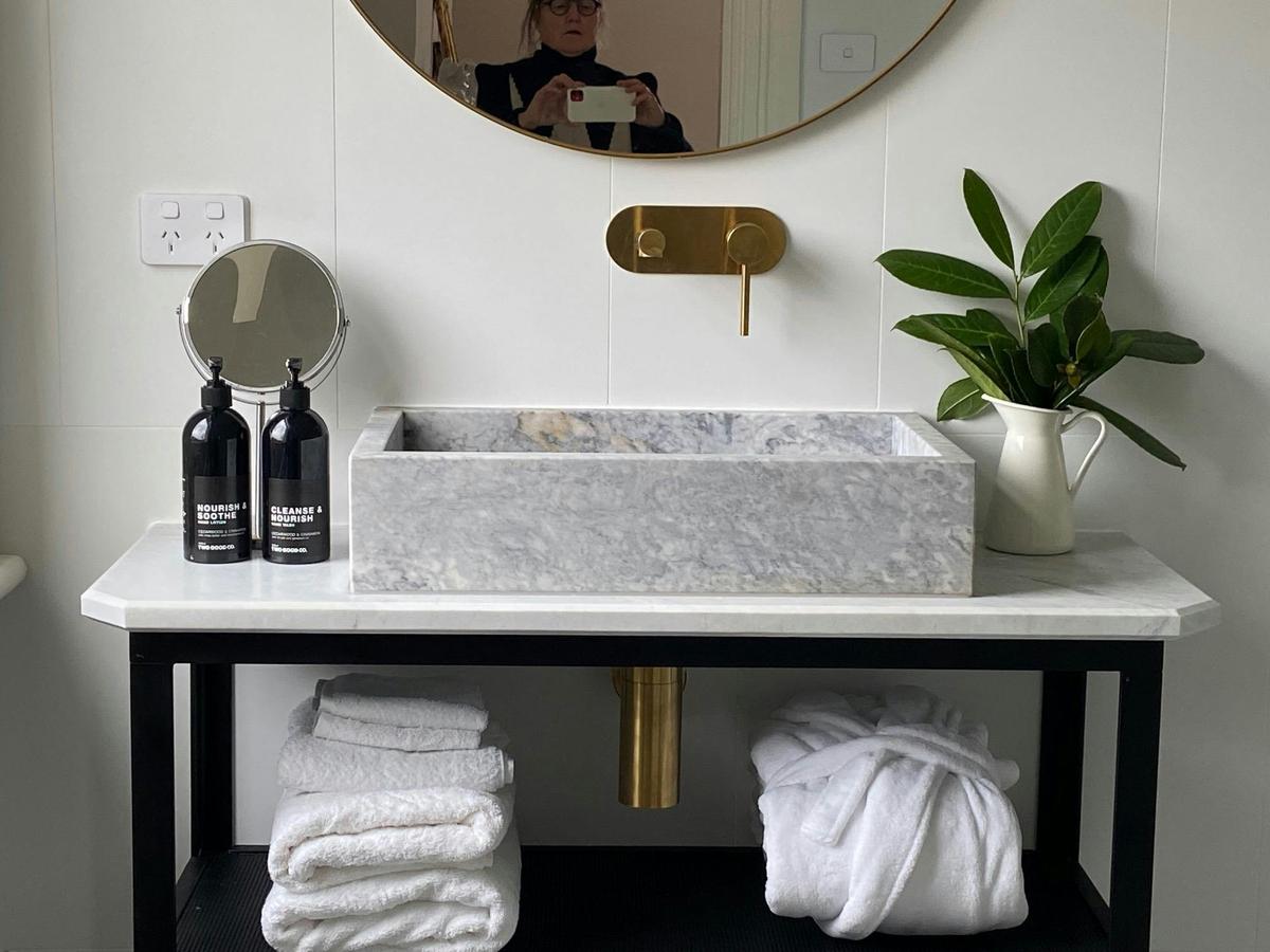 beautiful marble bathrooms in 7 suites the 8th suite is a stunning black bthroom
