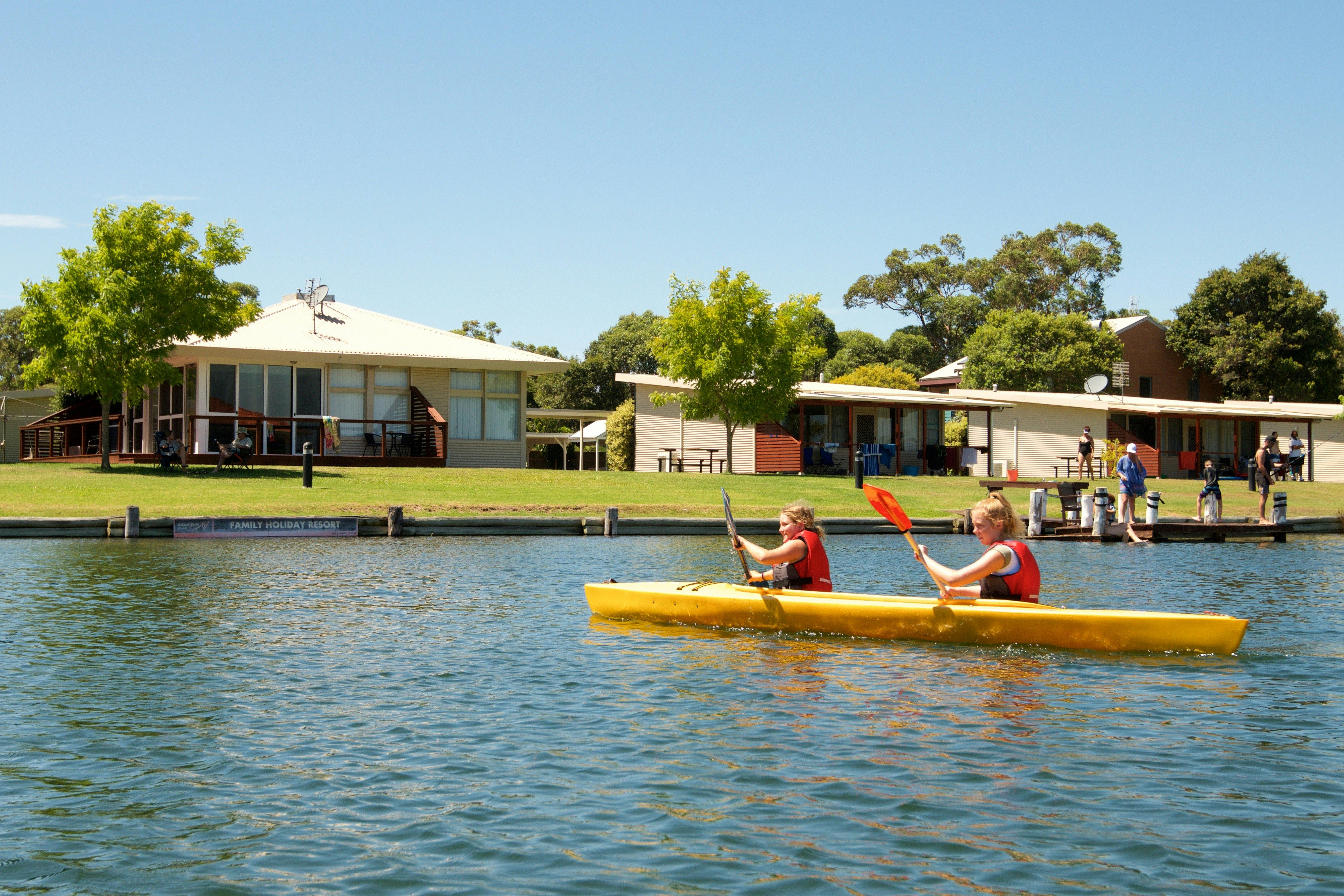 Canoeing in front of resort