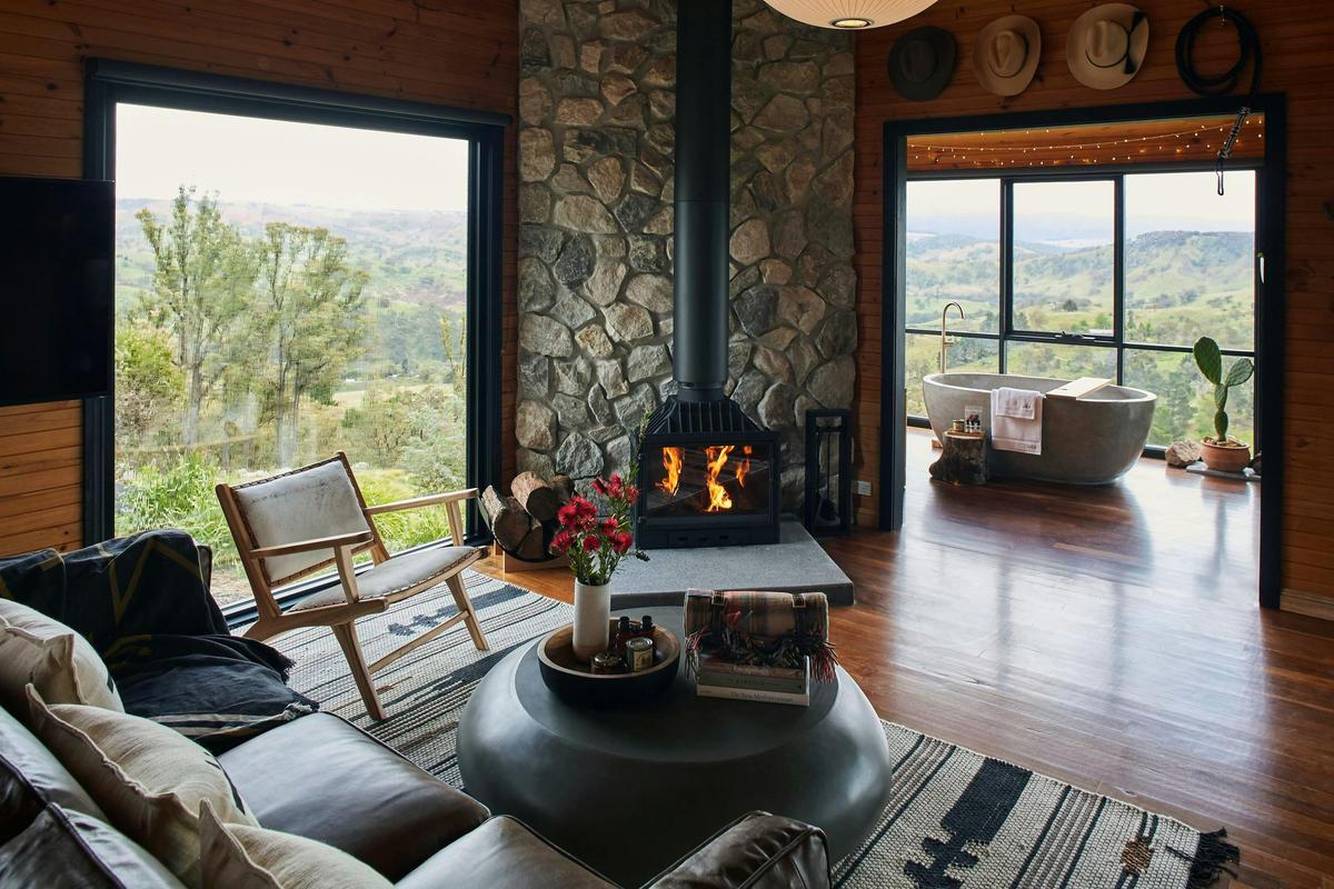 Wood burning indoor fireplace