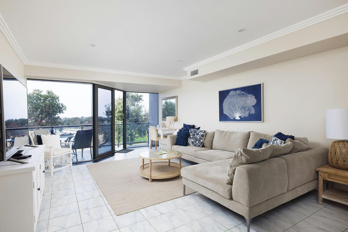 Living room overlooking the beach and ocean