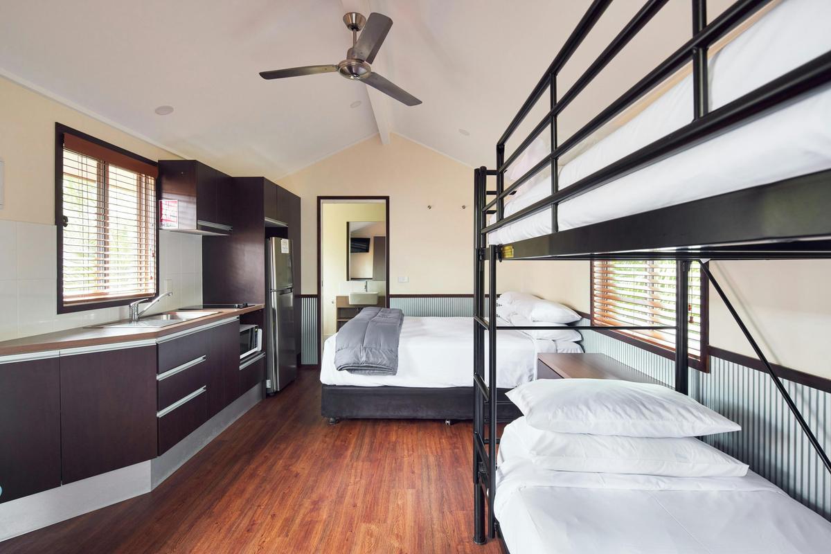 bed and kitchen
