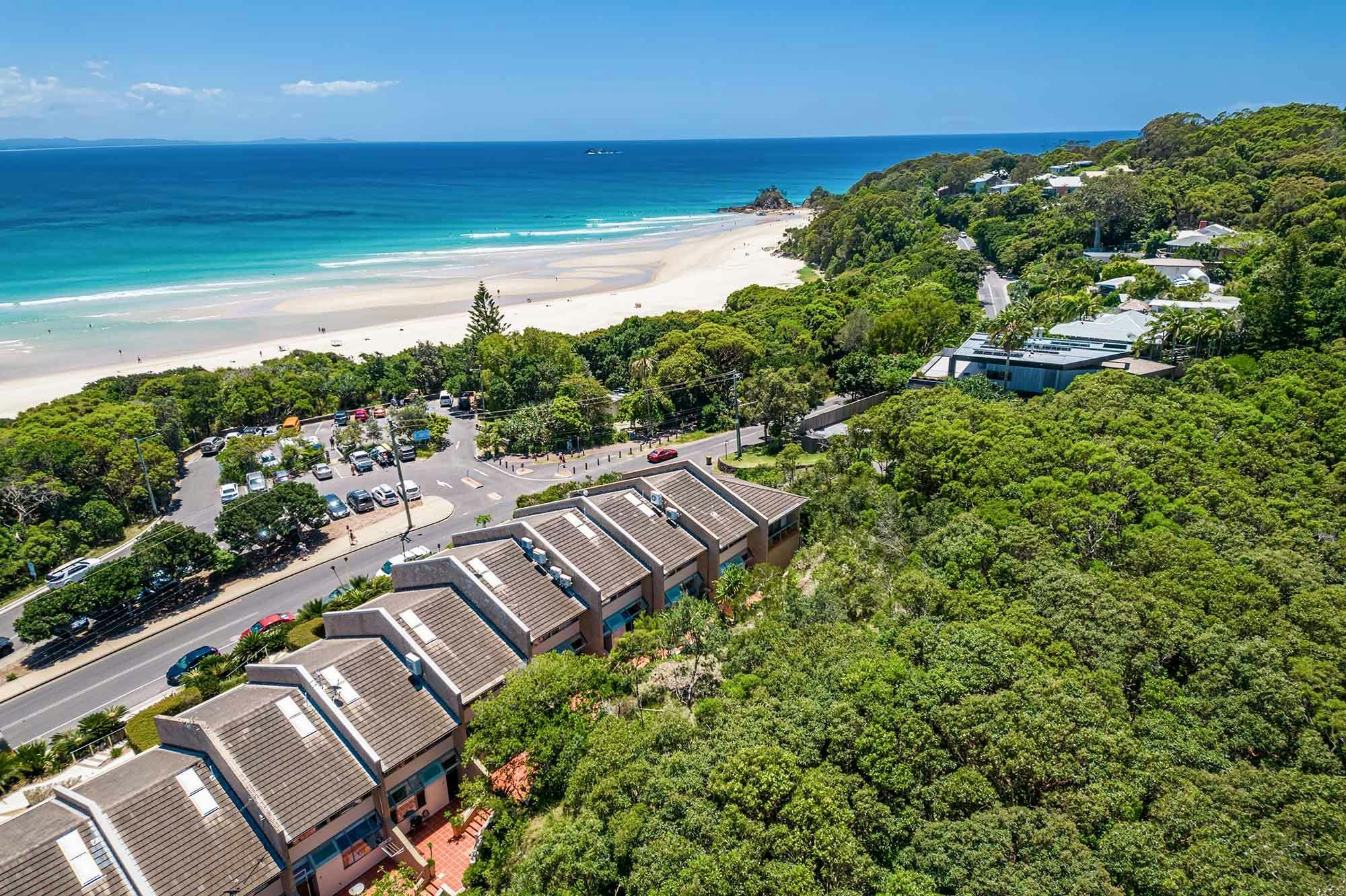 1 James Cook Apartments - Byron Bay - Aerial View towards Beach c