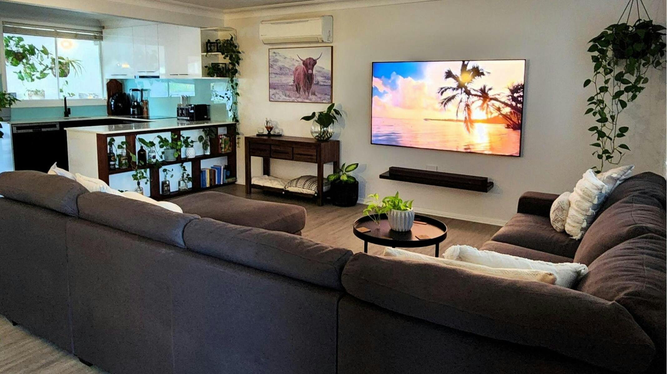 Large TV and comfy sofa