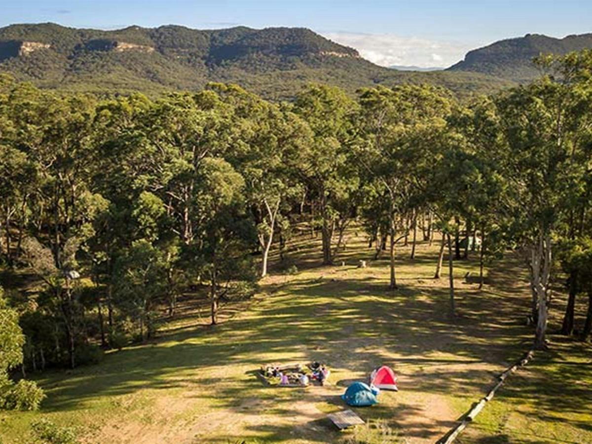 Arial view of campers at Private Town campground in Yerranderie Private Town, Yerranderie Regional