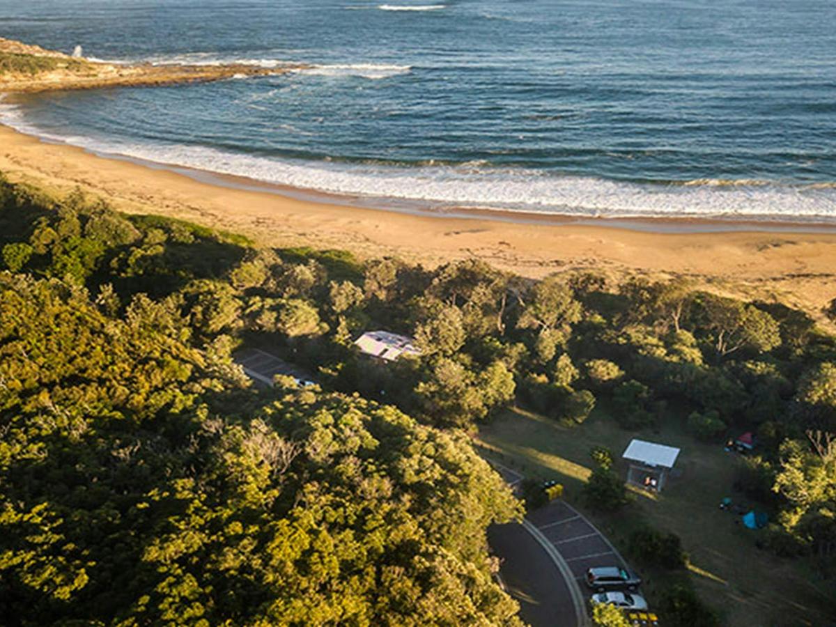 Aerial view of Putty Beach campground, right next to the beach. Photo: John Spencer/DPIE
