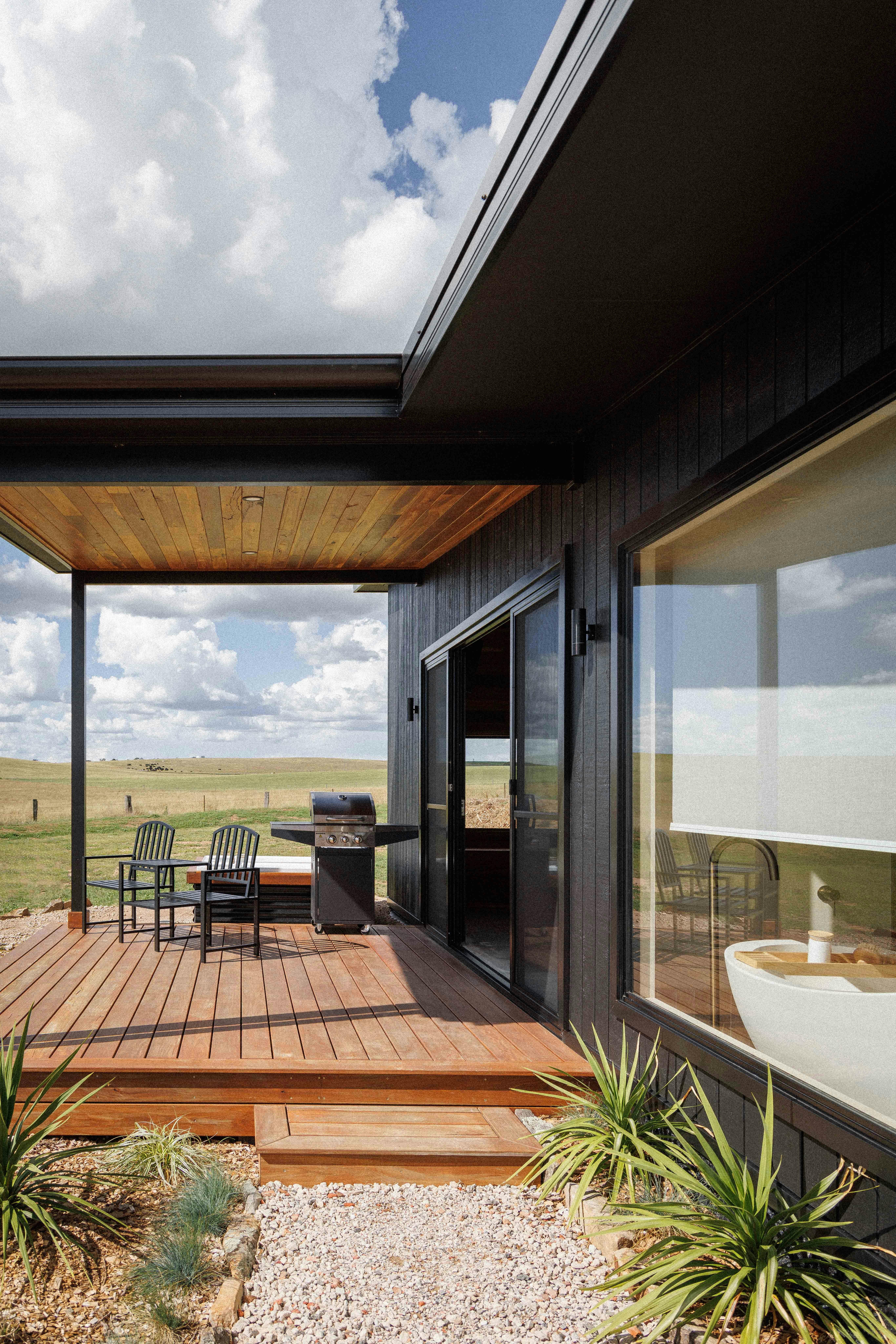 Front deck of luxury studio.