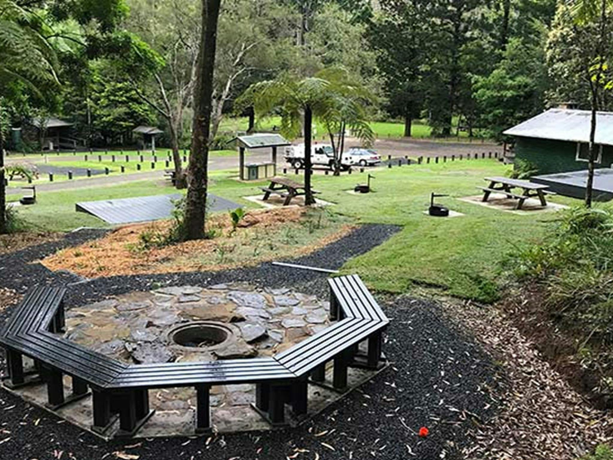 A seating area at Rummery Park campground. Photo: Andrew Fay/OEH