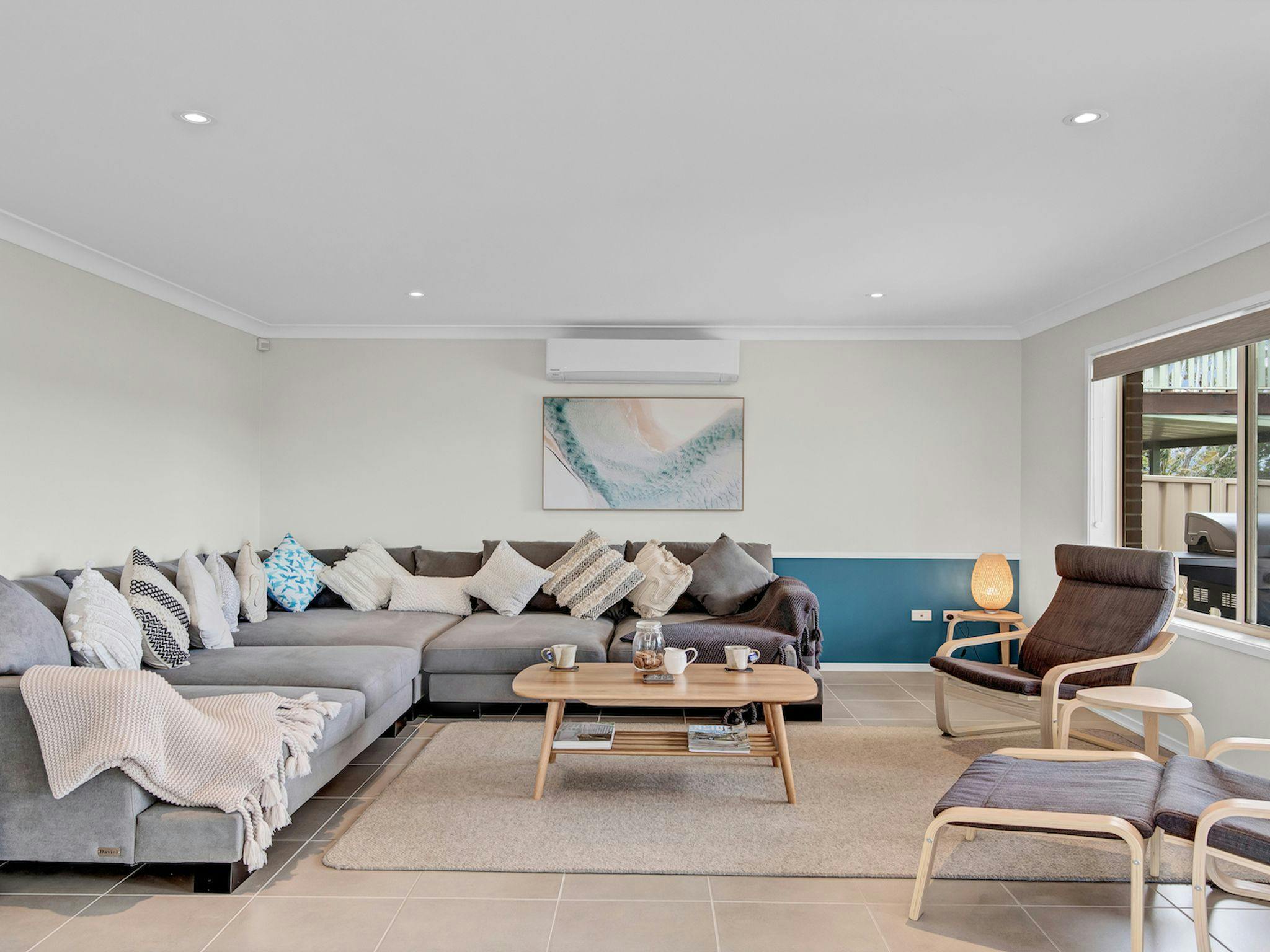 Spacious open-plan living area with air-conditioning 