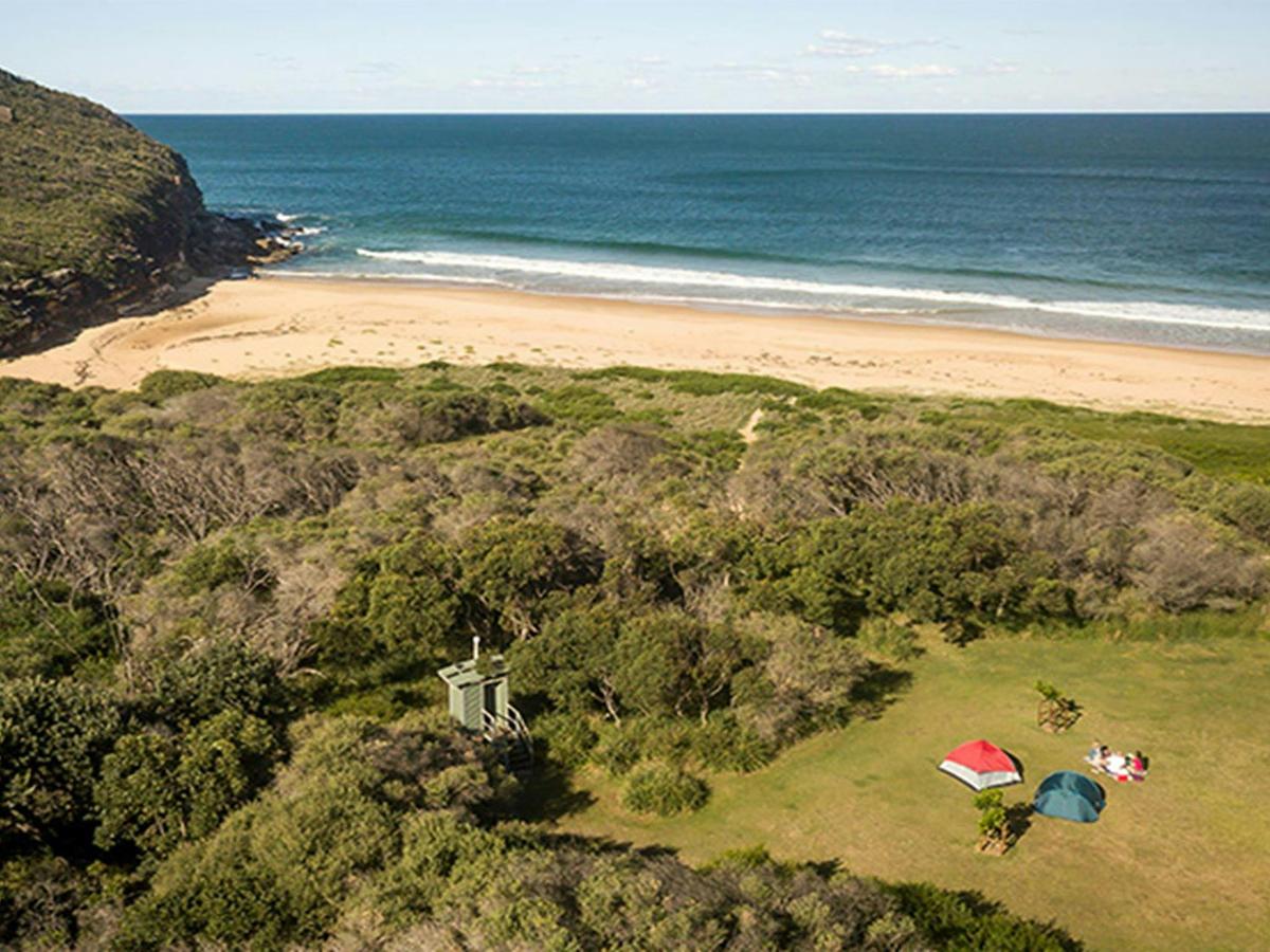 Aerial view of Tallow Beach and campground, Bouddi National Park. Photo: John Spencer/DPIE.