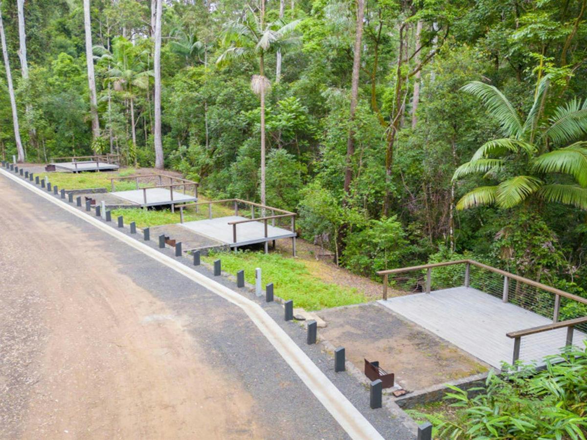 Aerial view of tent platforms at Sheepstation Creek campground. Photo credit: John Spencer &copy;