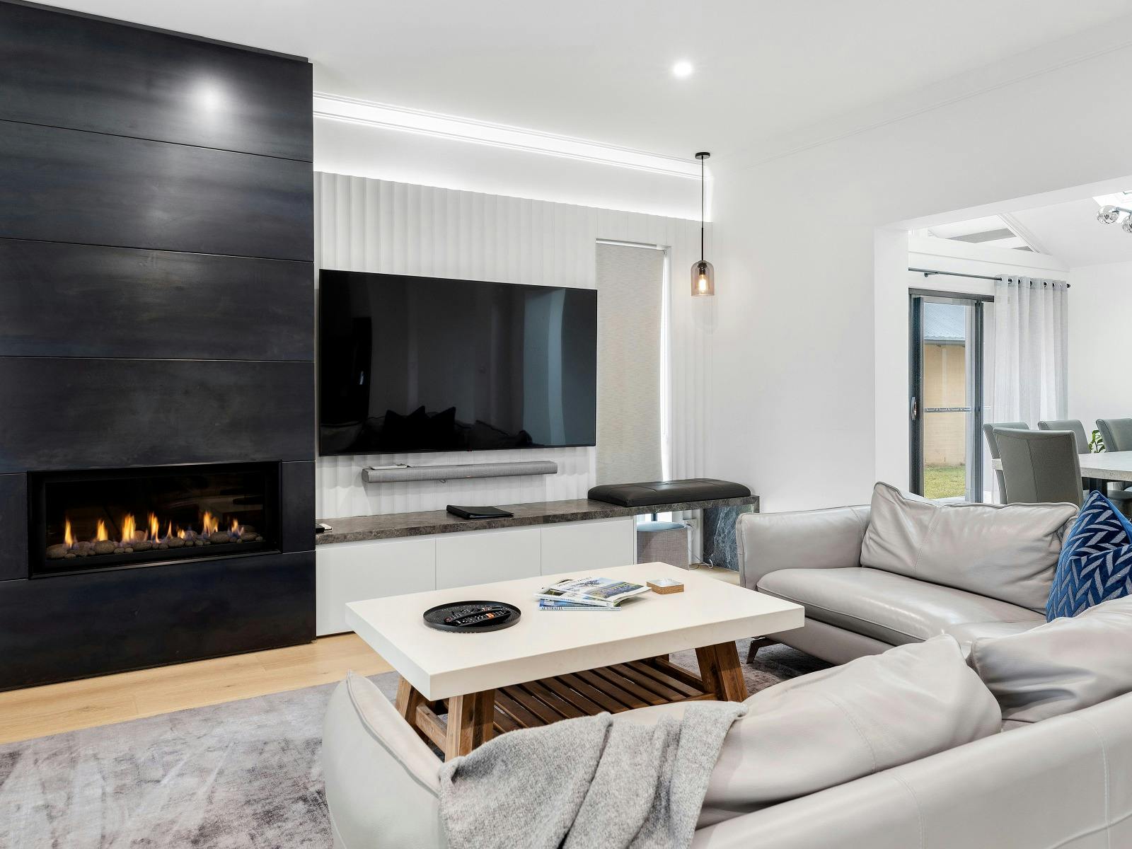 Tallowwood lounge room with fireplace