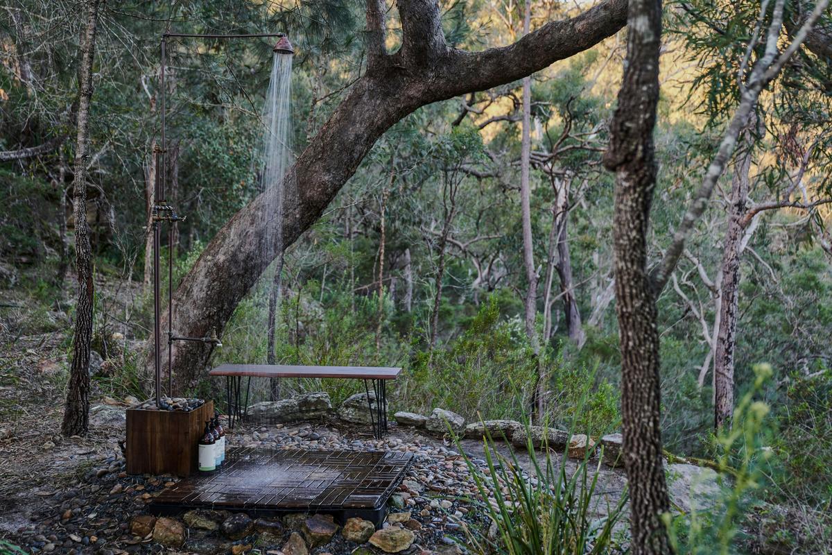Shower outdoors surrounded by the Australian bush