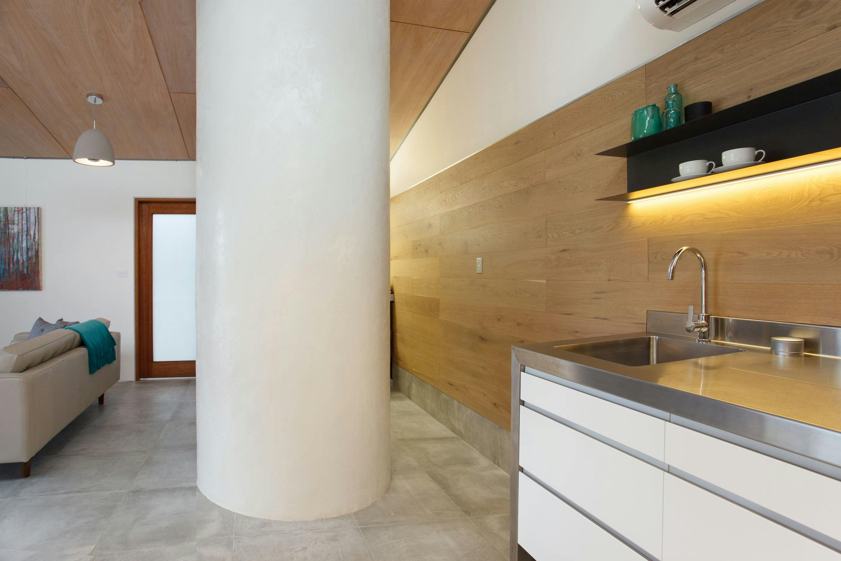 Hand rendered wall creates a beautiful curved shower