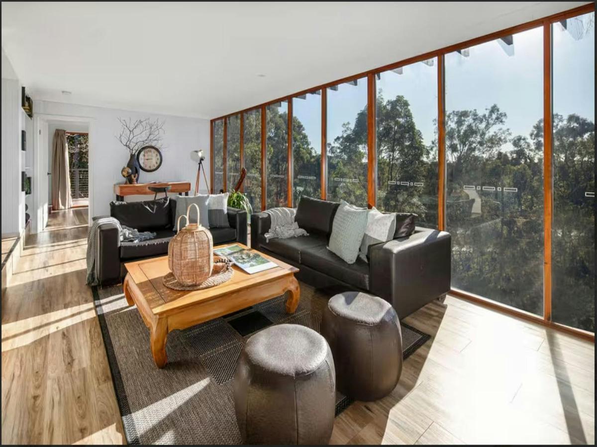 cozy lounge with forest views is made for slow mornings,