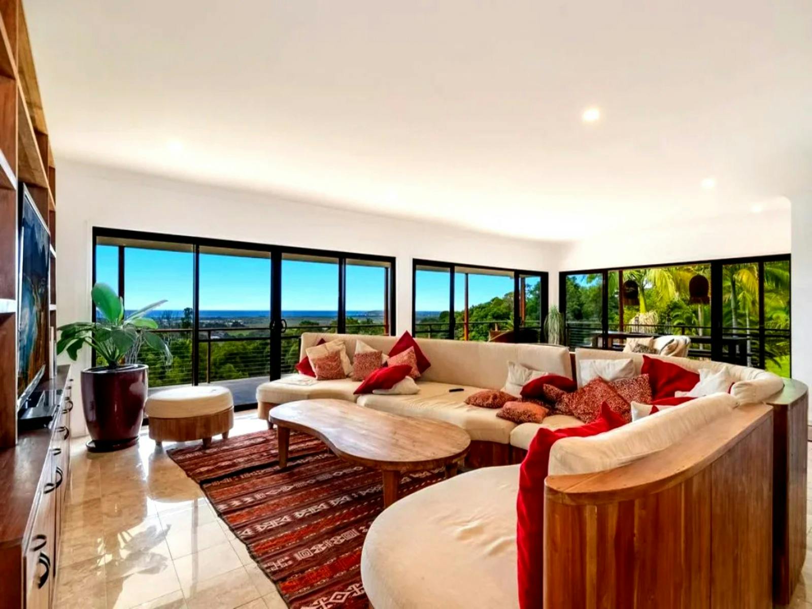 relax in the extra large living and dining areas