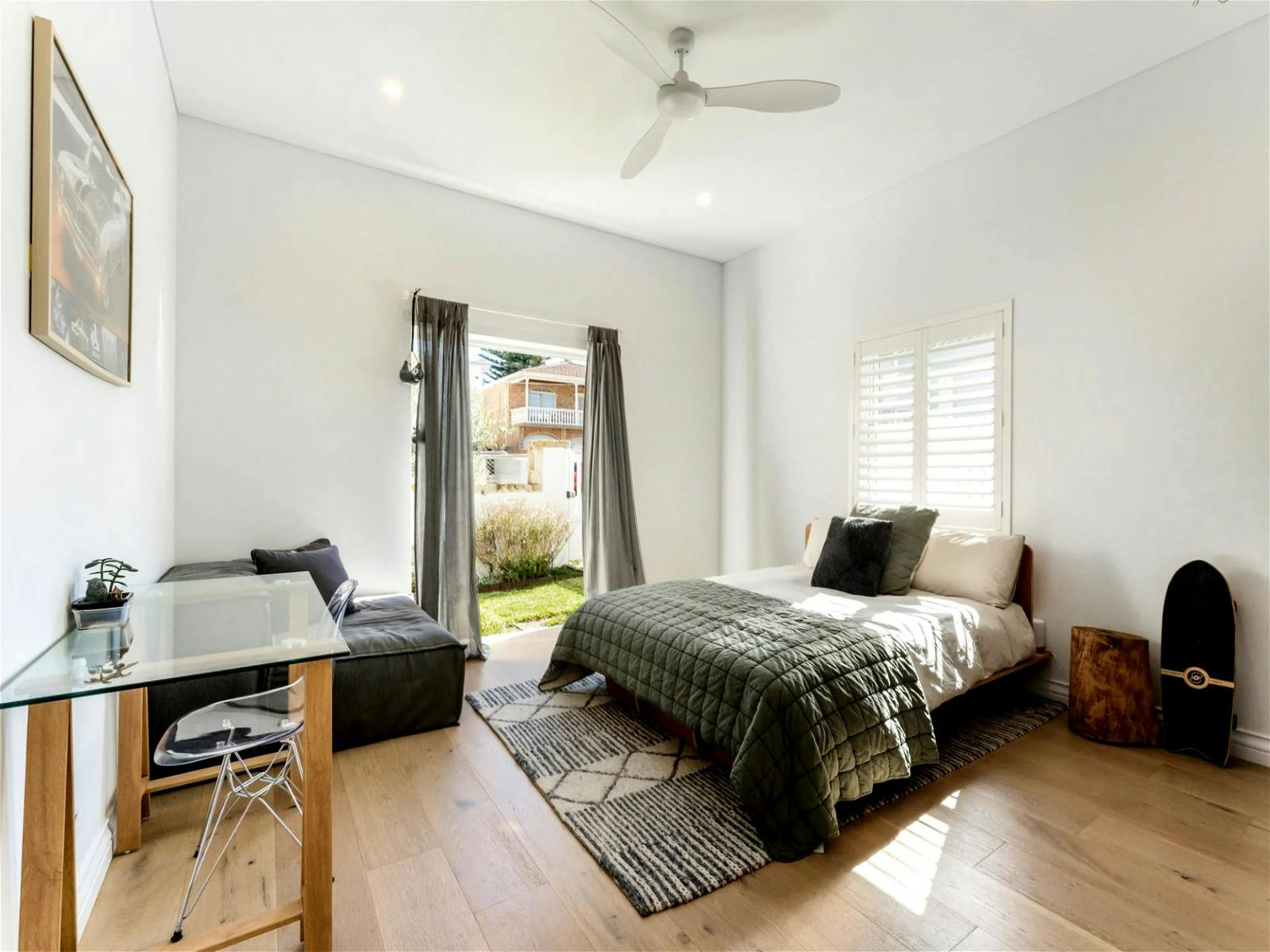 The bedroom area also offers a full-sized bathroom with a lovely bathtub