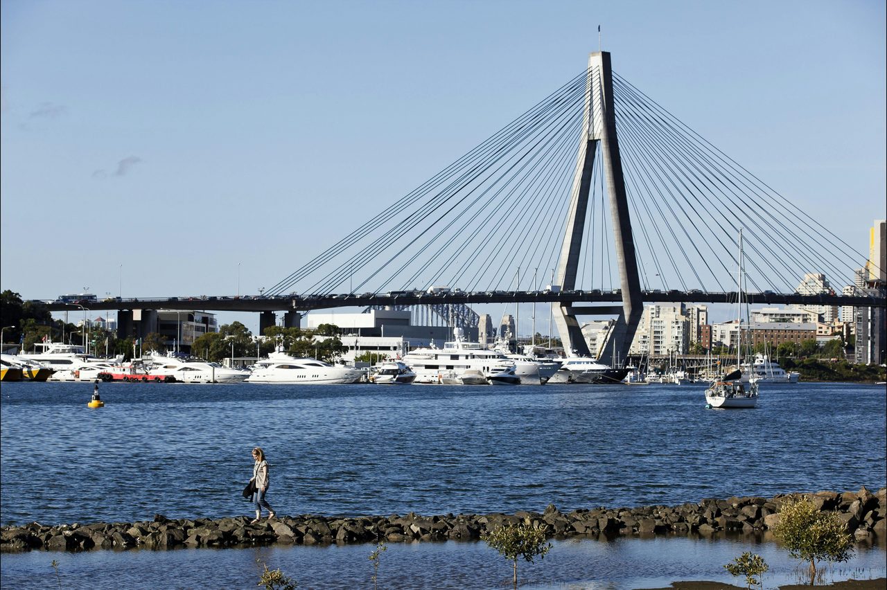 Views across Blackwattle Bay to the ANZAC Bridge, Glebe