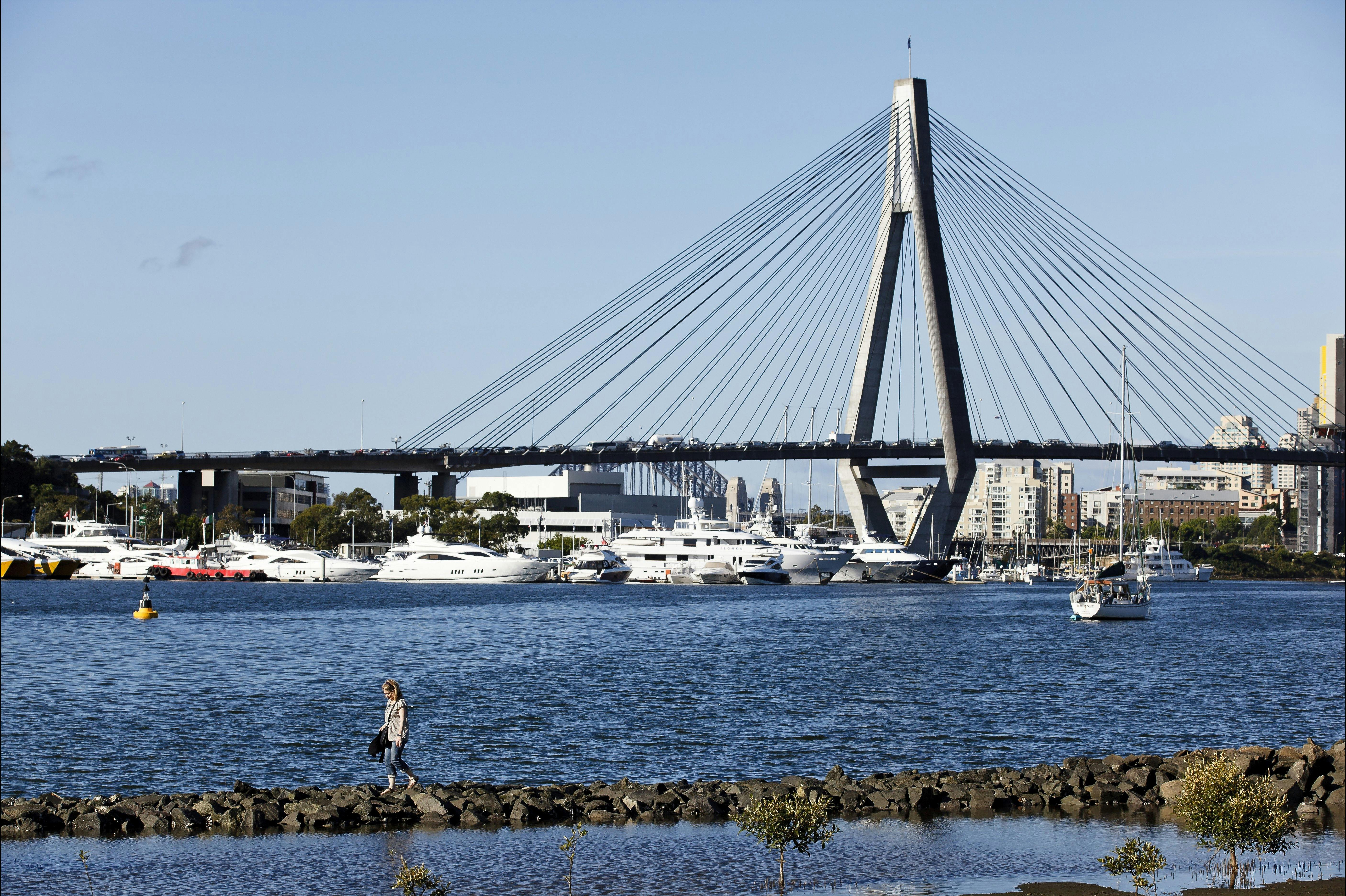 Views across Blackwattle Bay to the ANZAC Bridge, Glebe