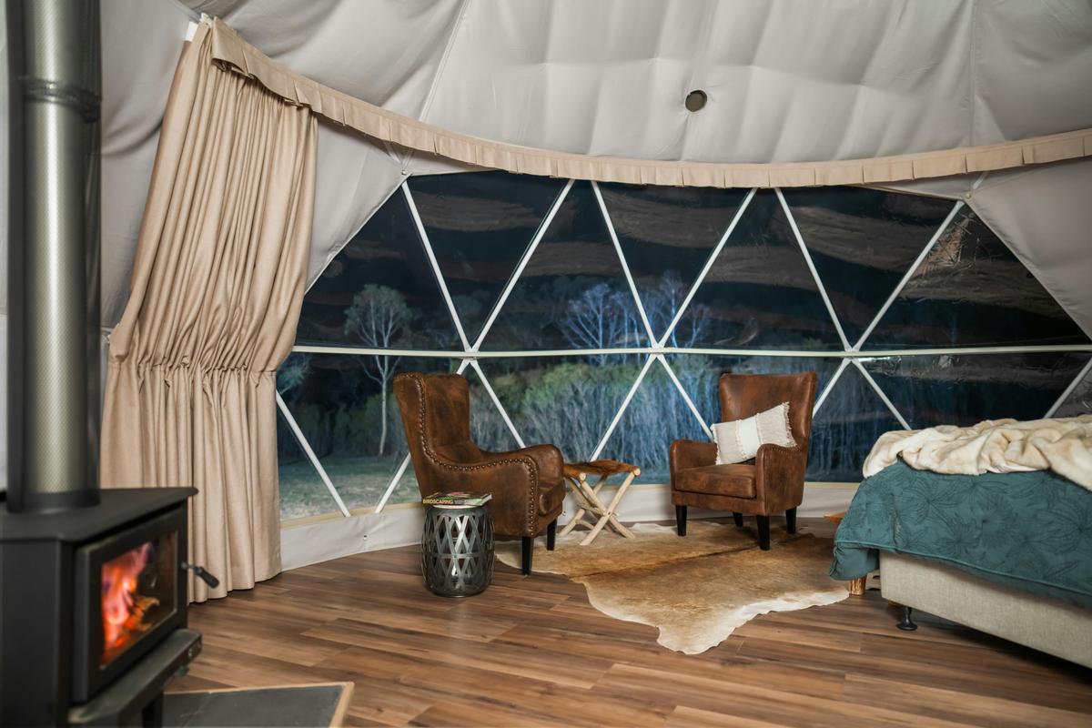 Inside our domes with the fire roaring