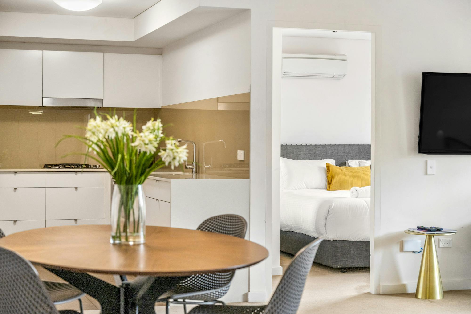 Kitchen, dining and bedroom