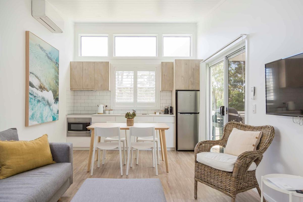 Surfside Cabin (sleeps 4) Living and Kitchen