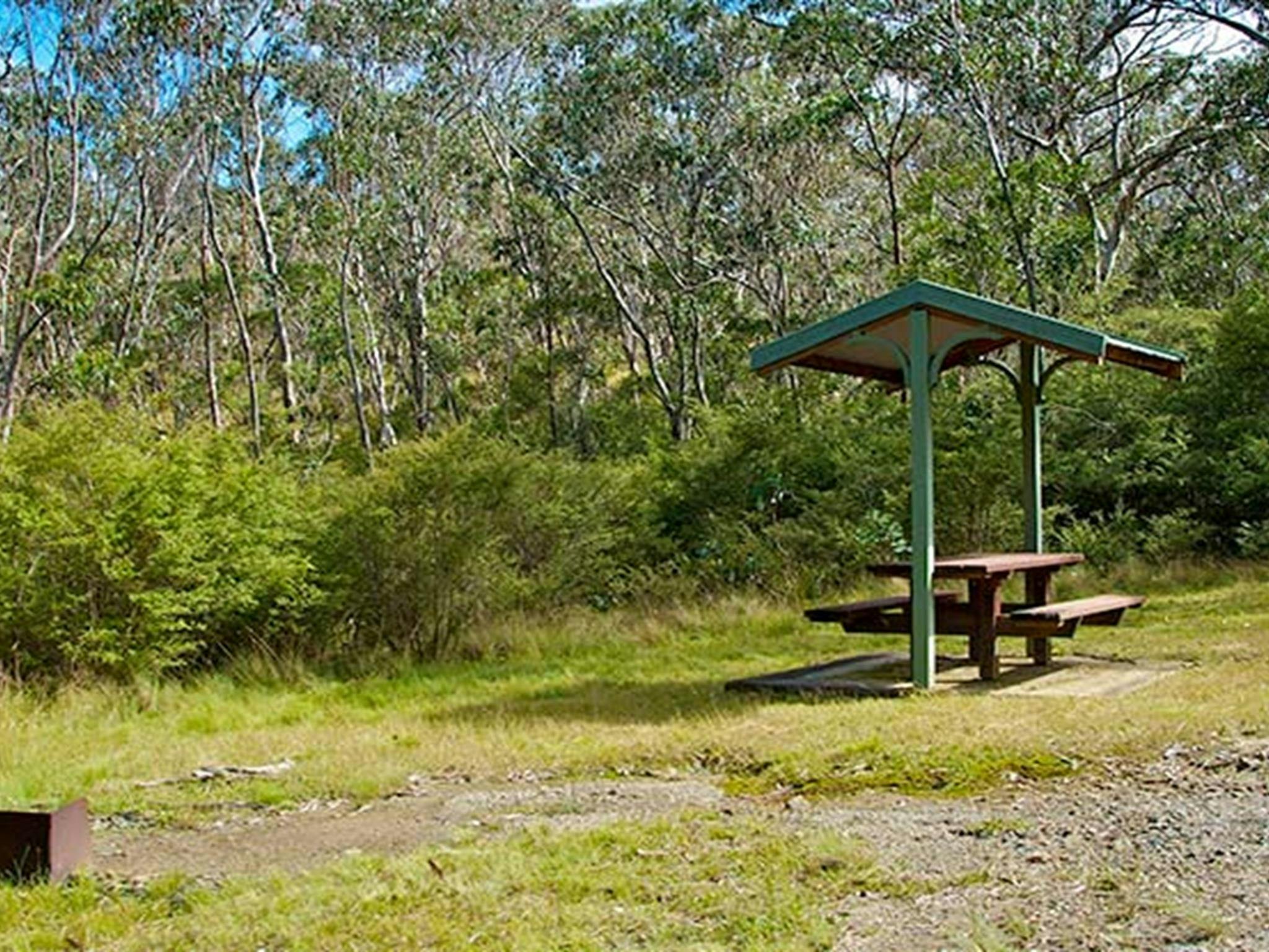 Park bench and open fire place. Barrington Top National Park. Photo:John Spencer Copyright: NSW