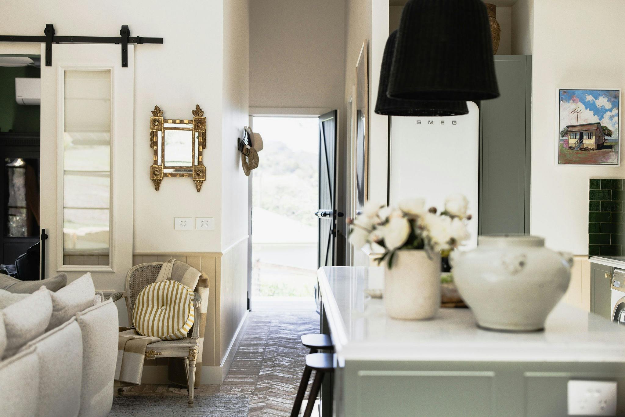 Looking from Kitchen up to entrance