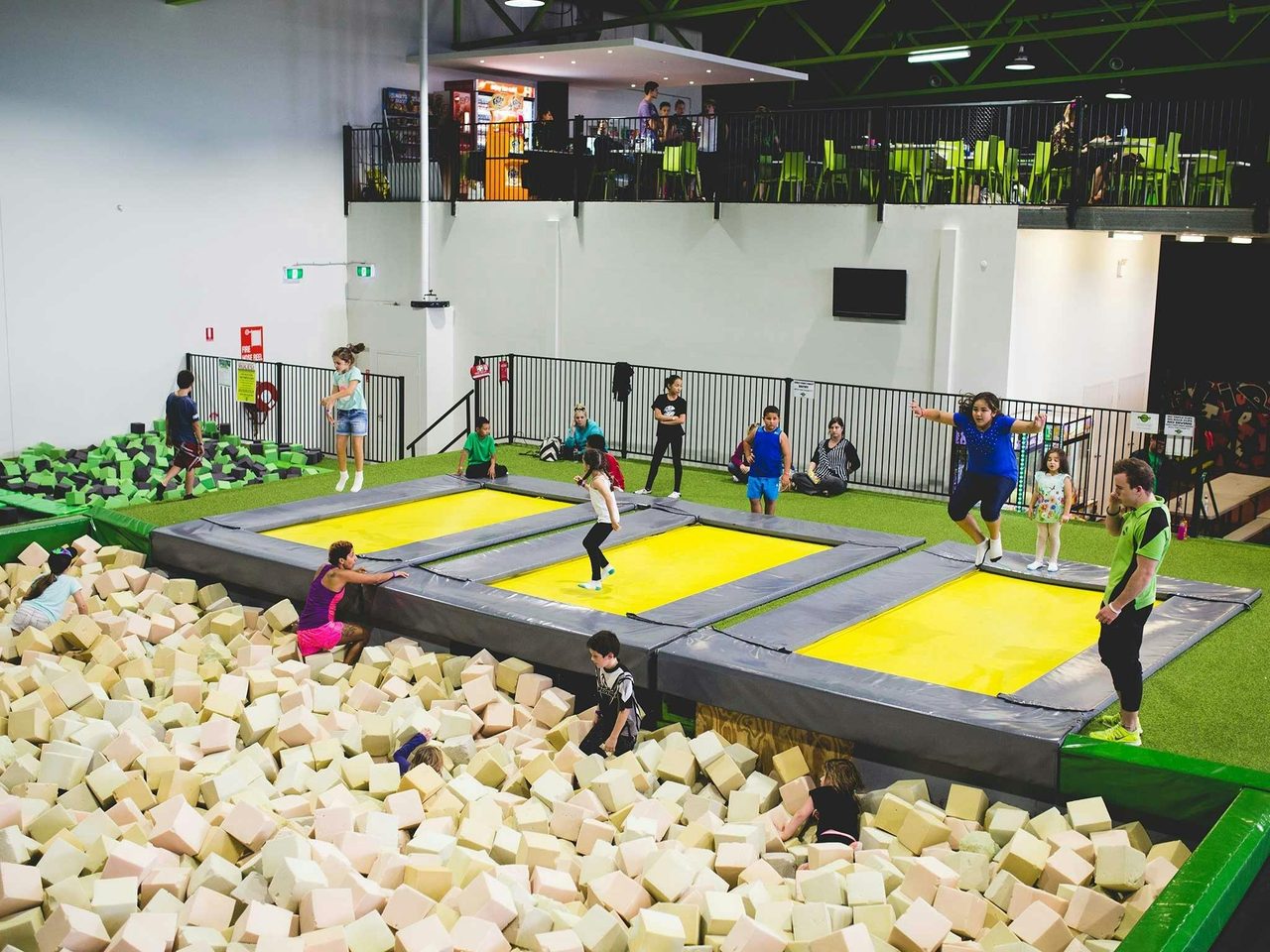 Kids on trampolines