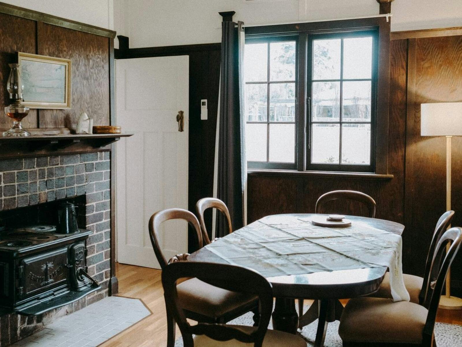 Dining beside fireplace