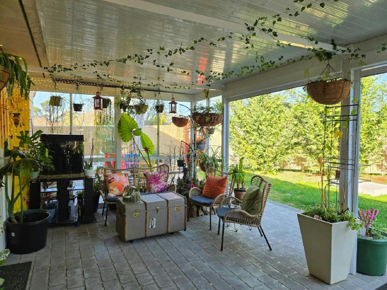 Under the pegola at The Manor Gardens