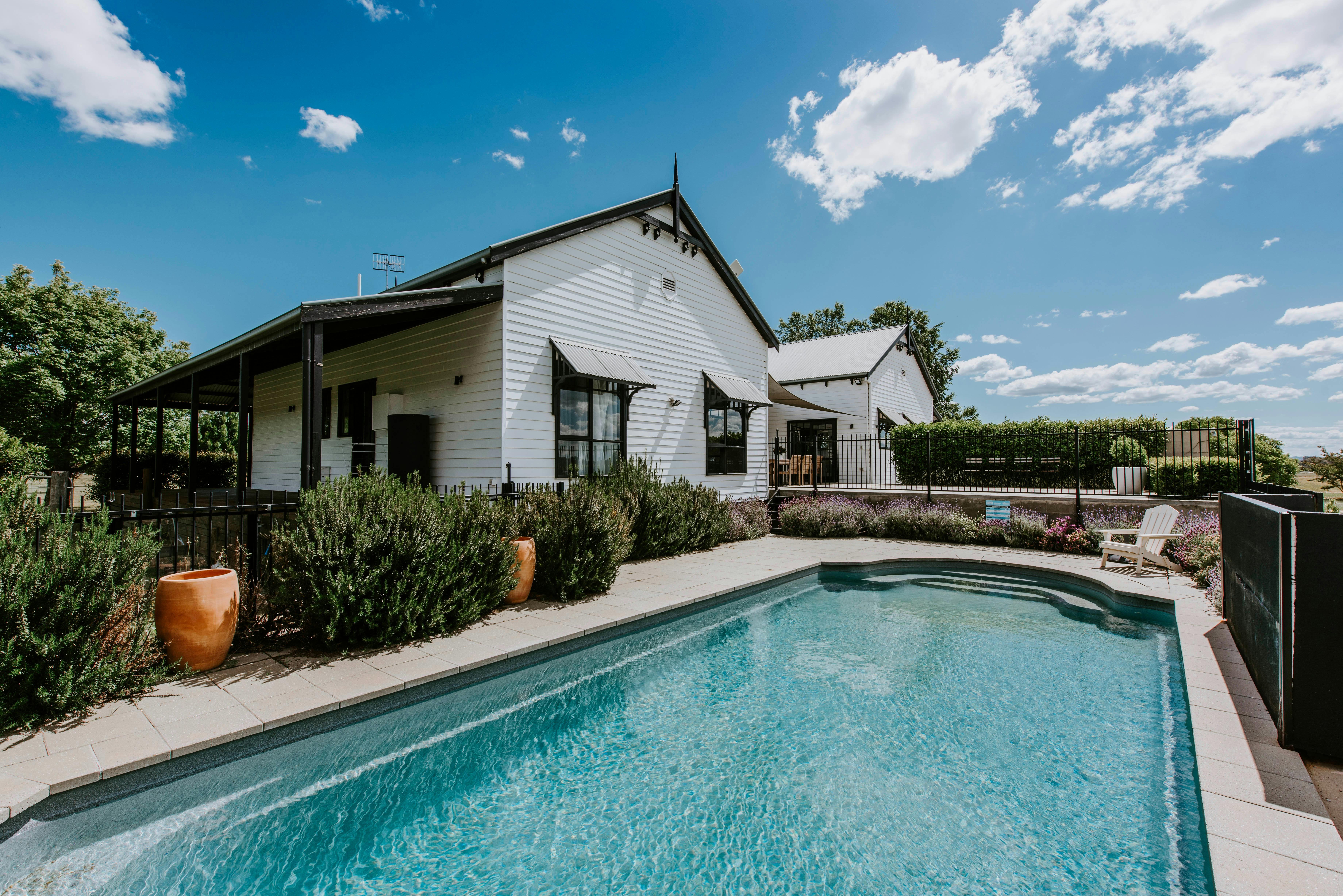 Large outdoor pool at Blue Wren Farm,  Farmhouse, Mudgee's premium accommodation and farmstay