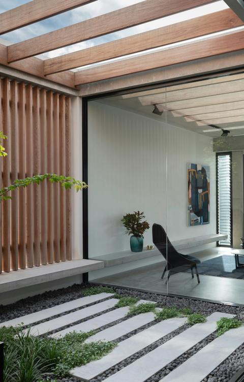 the contrast of timber and white