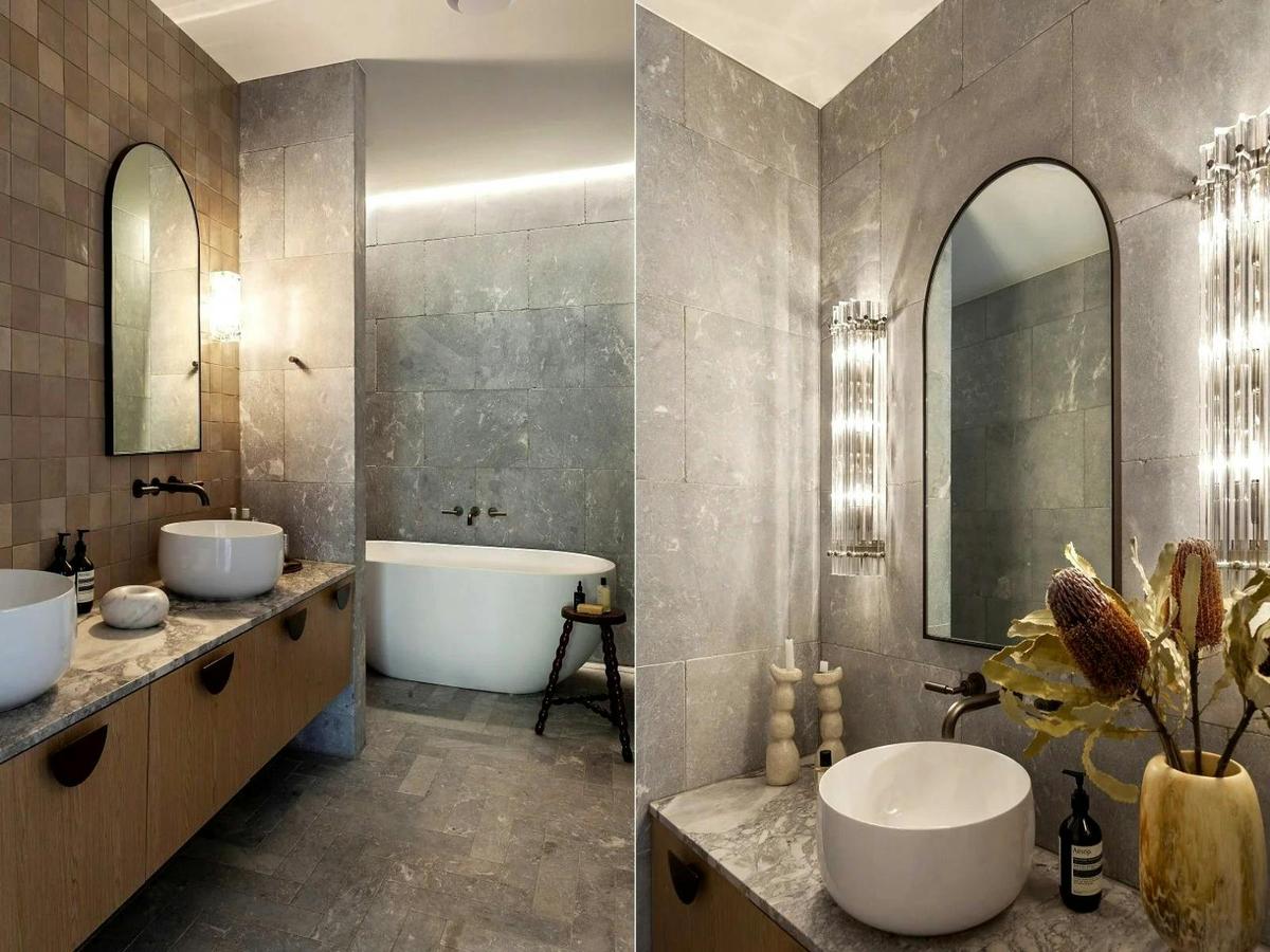 Resort style bathroom featuring a stylish bathtub