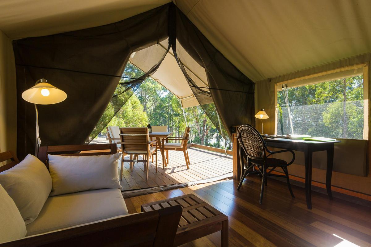 Seating area inside Buru Safari Tent
