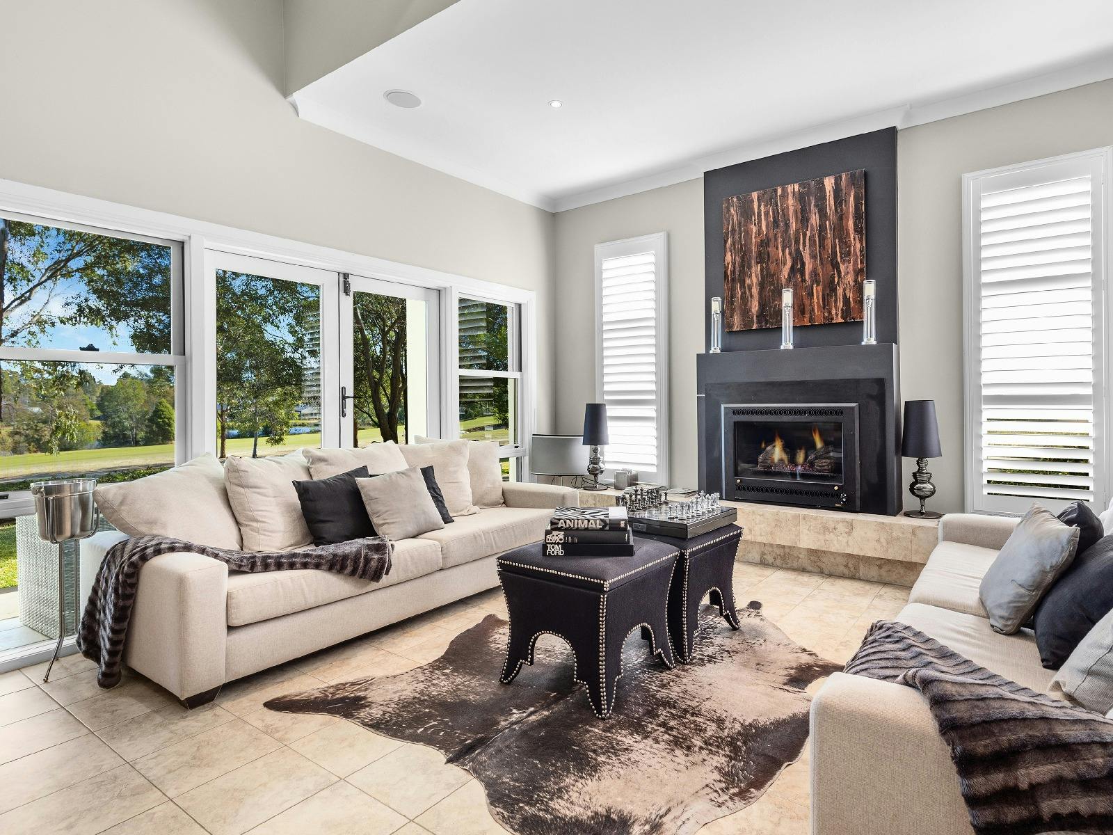 The Vintage Manor lounge room with fireplace