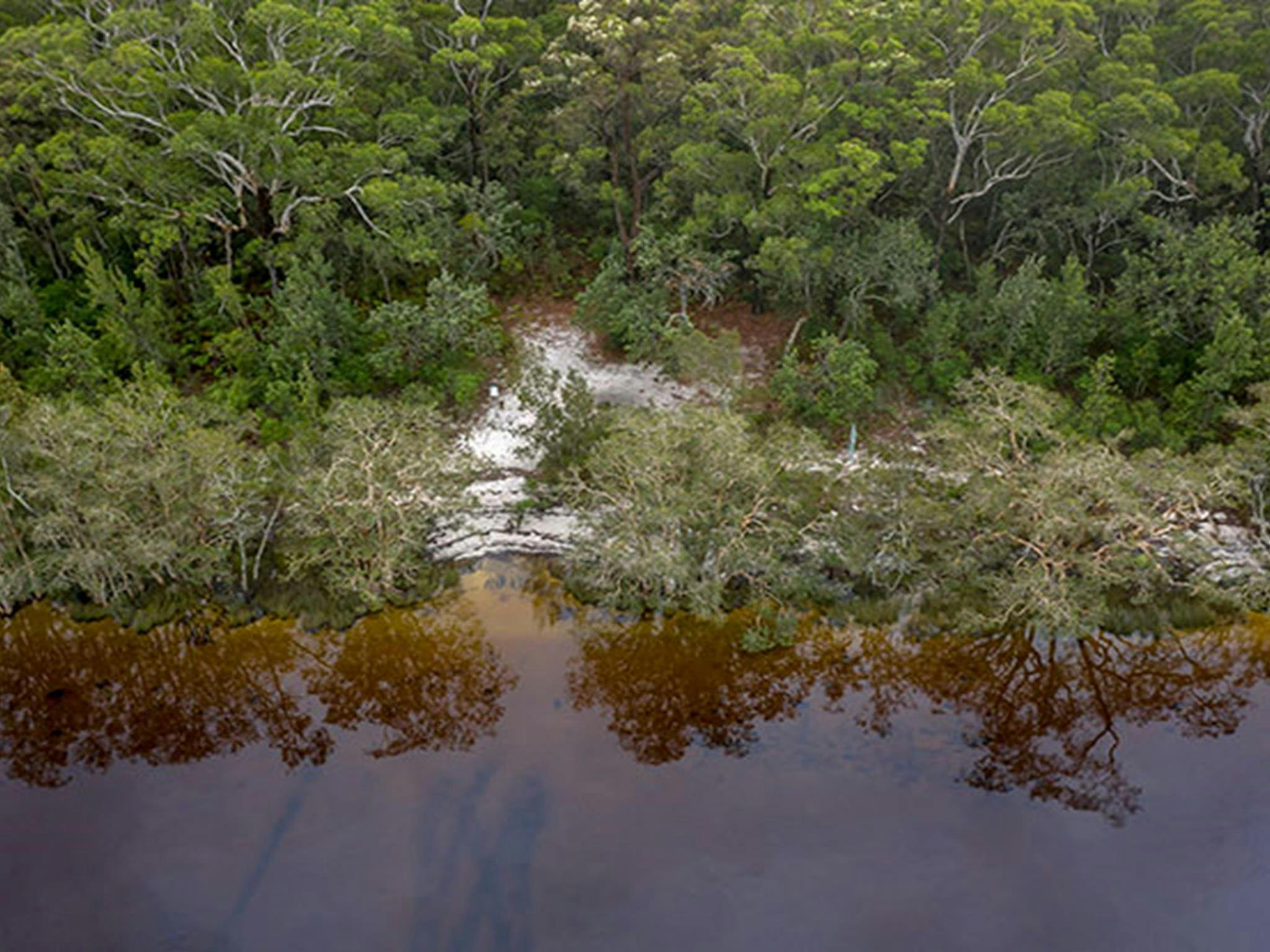 Aerial view of Two Mile Sands campground in Myall Lakes National Park. Photo: John Spencer &copy;