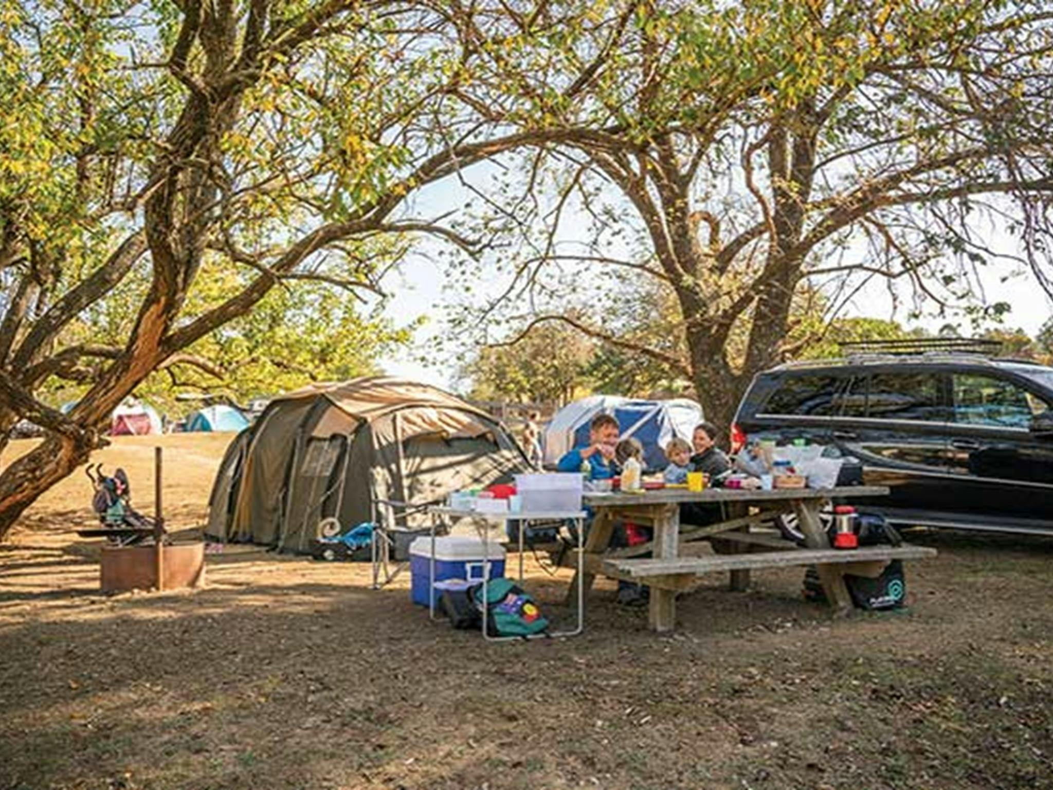A family camp and picnic at Village campground, Hill End Historic Site. Photo: John Spencers/OEH