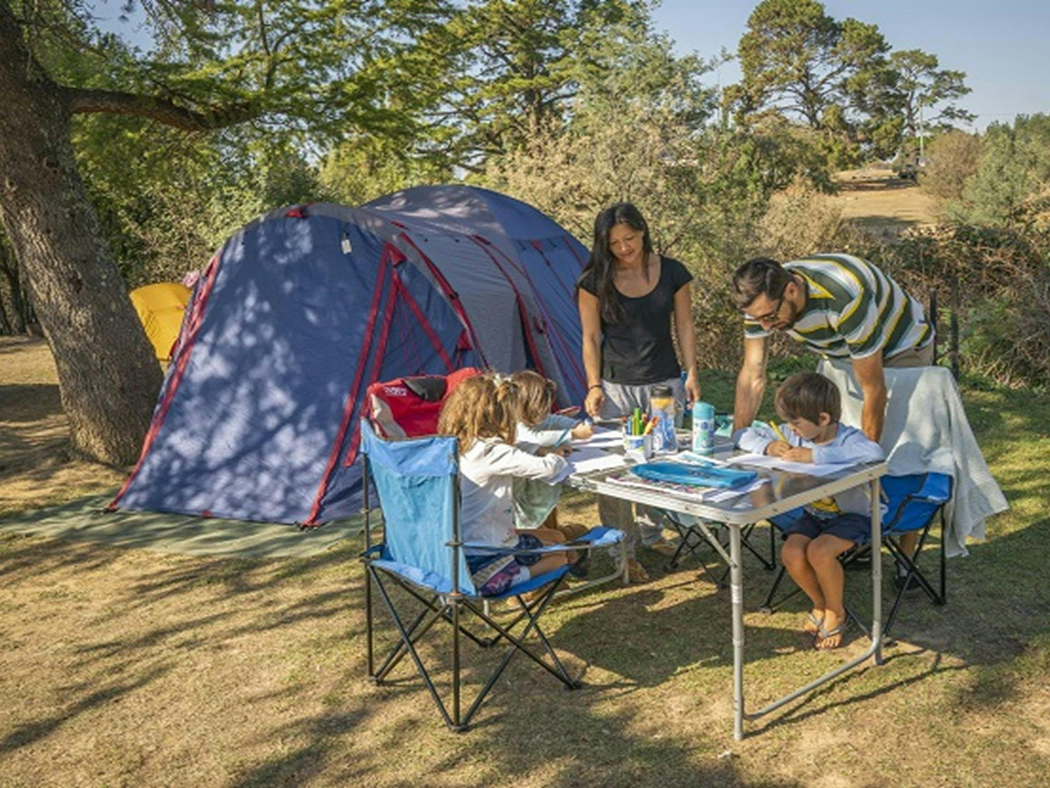 A family at Village campground, Hill End Historic Site. Photo: John Spencer/OEH