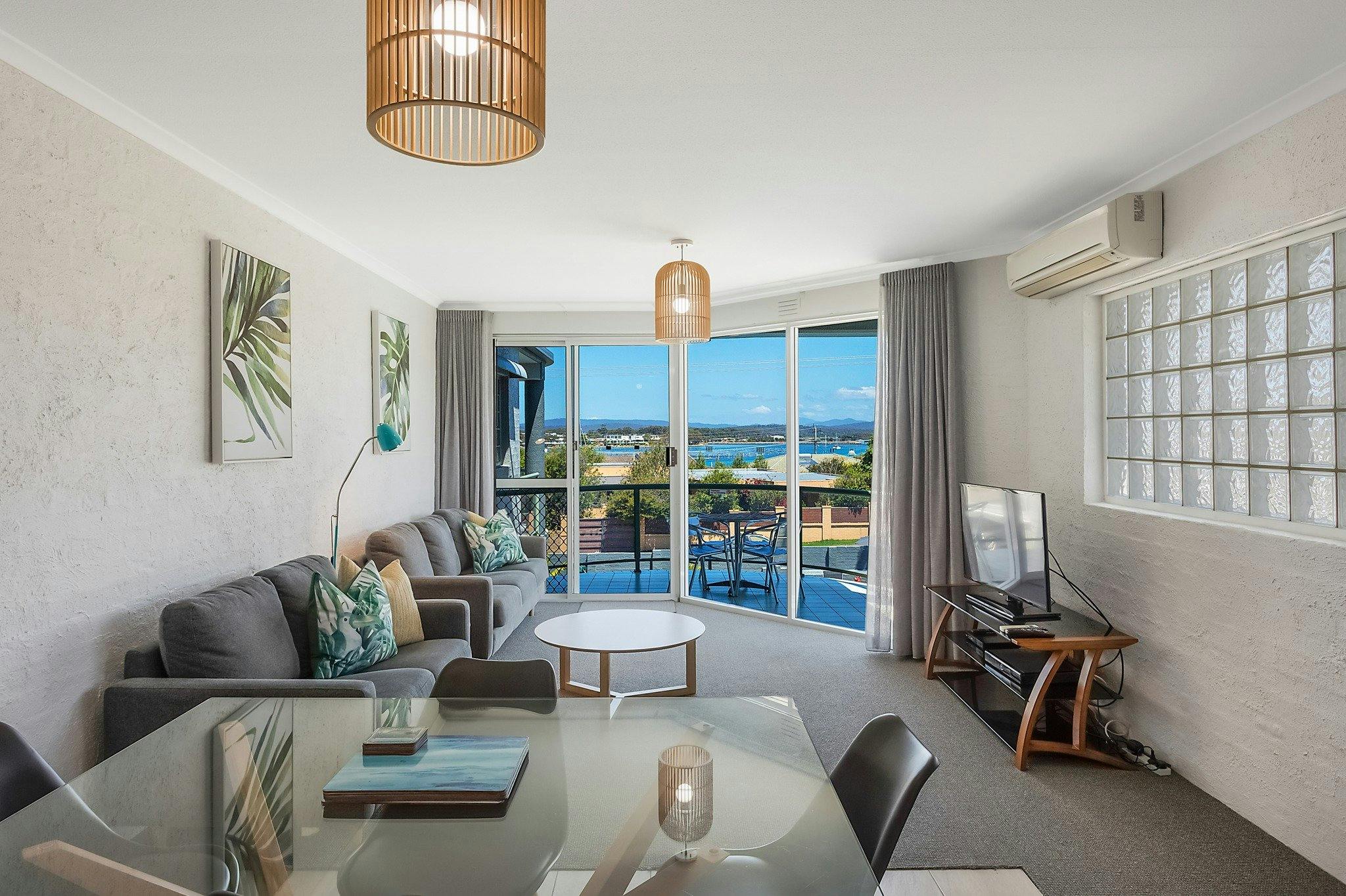 1st floor apartments have a beautiful view of Merimbula Lake and Surf Beach from the living room