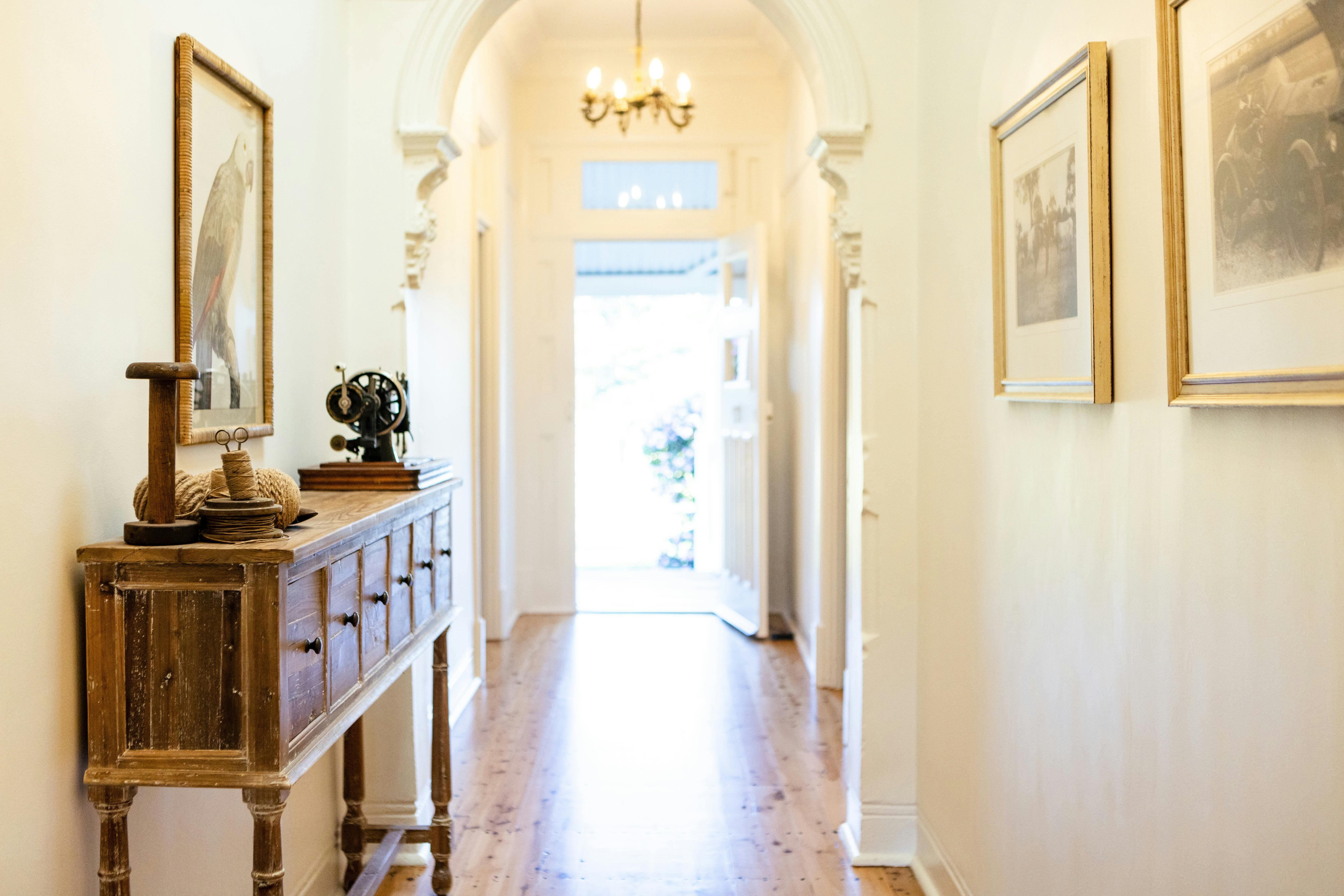 the lovingly restored homestead has a wrap around verandah and beautiful features throughout