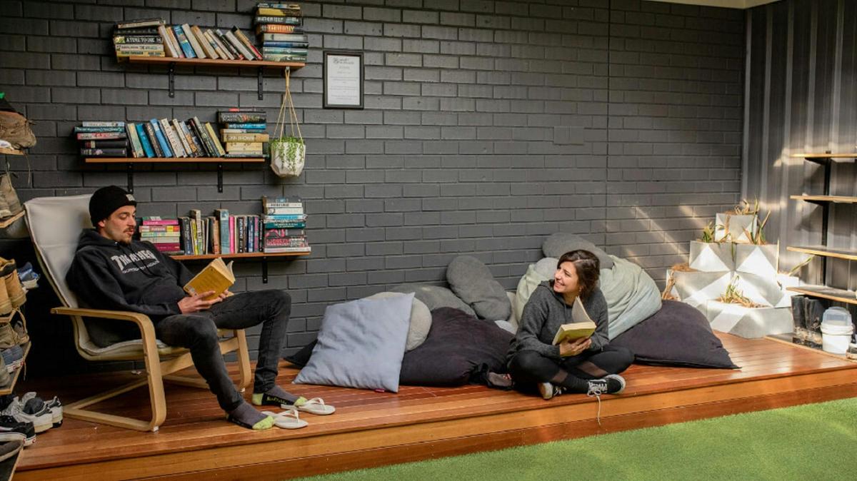 Woopi Backpackers common area beanbags