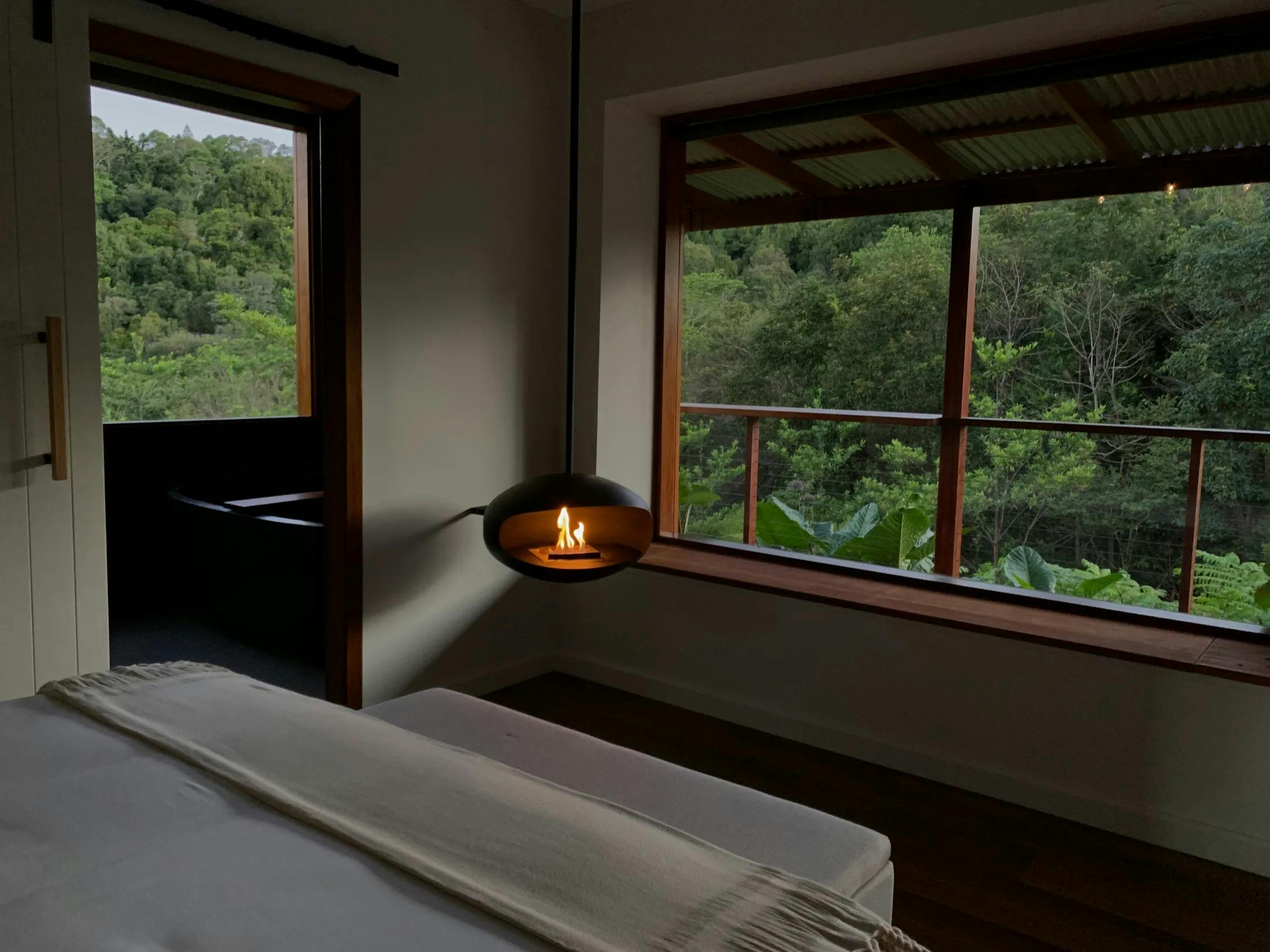 Fireplace in cosy accommodation for two