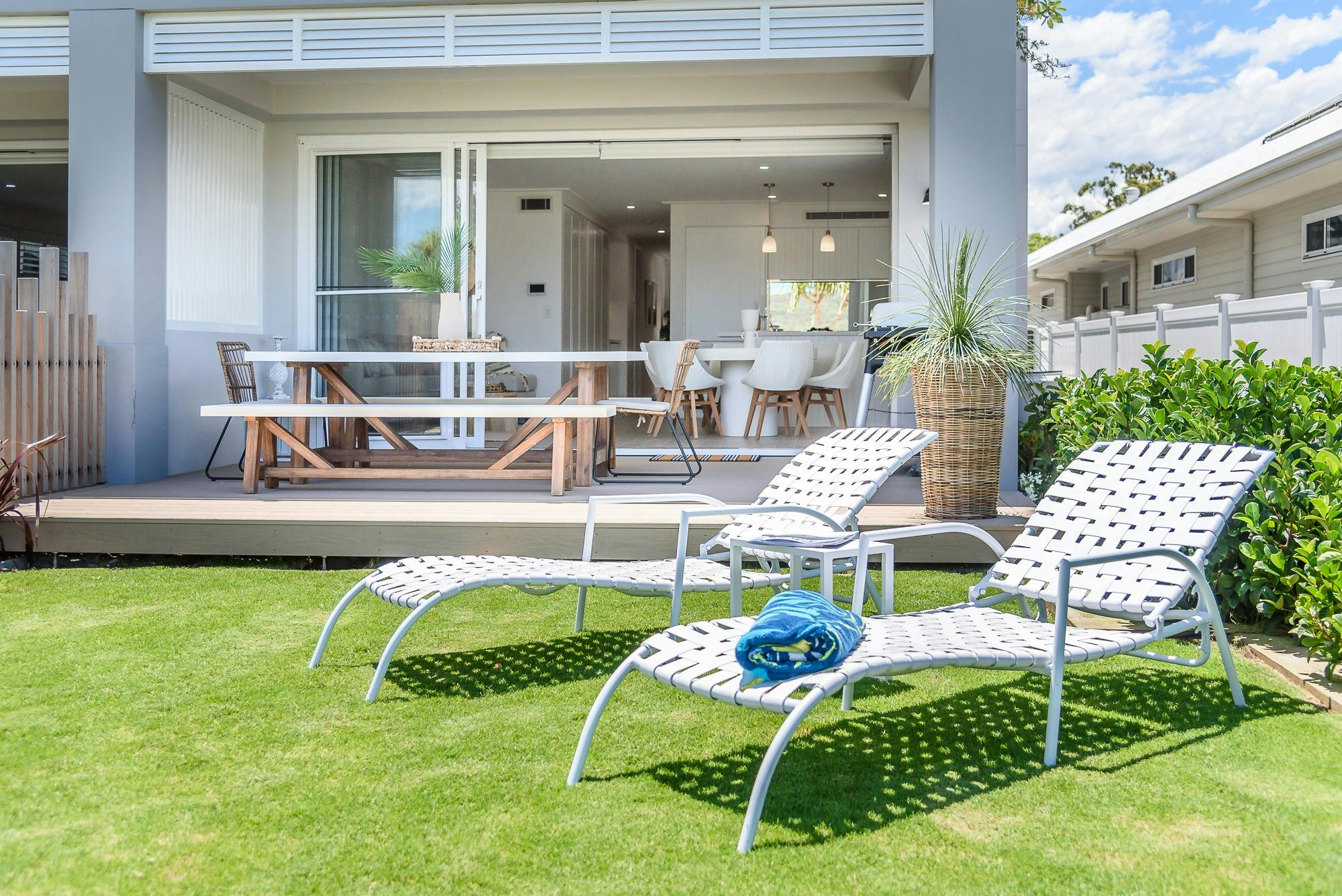 Deck chairs on the lawn