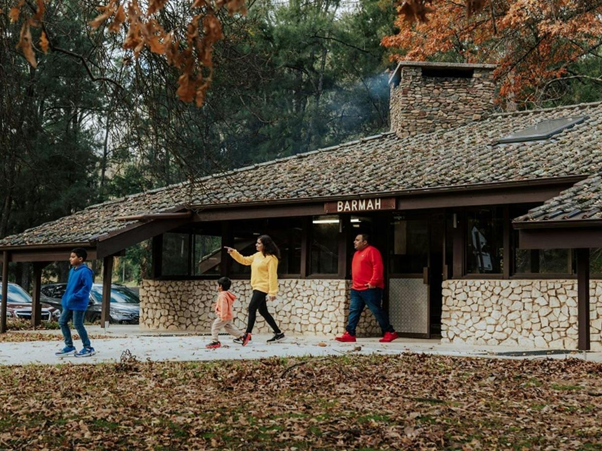 Visitors outside Barmah dining hall. Credit: Remy Brand/DPE &copy; Remy Brand