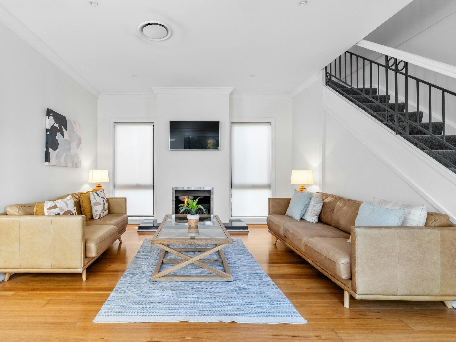 Wine Down lounge room with fireplace